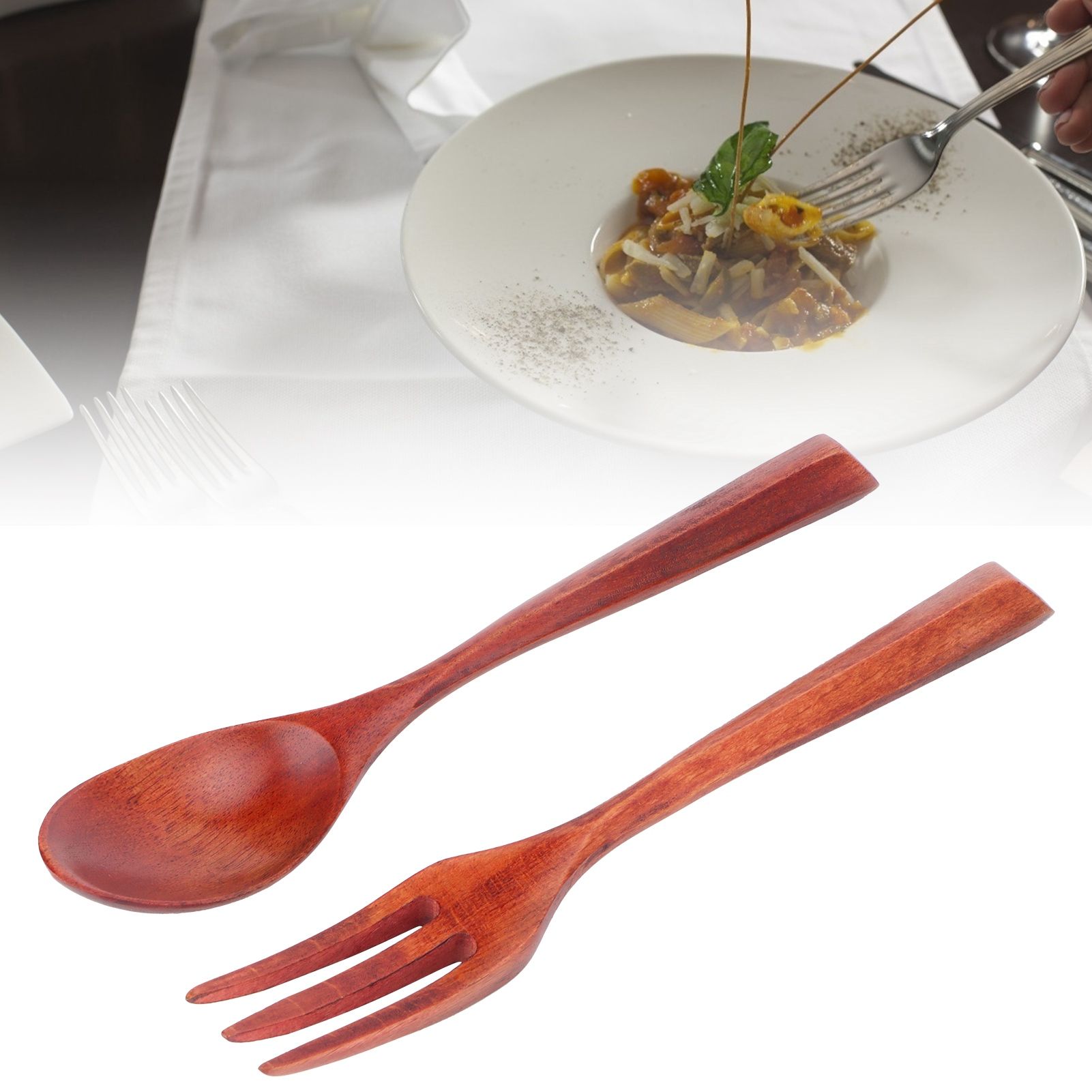 2Pcs/Set Heat Resistance Wood Fork and Spoon Durable Kitchen Utensil for Home view 12