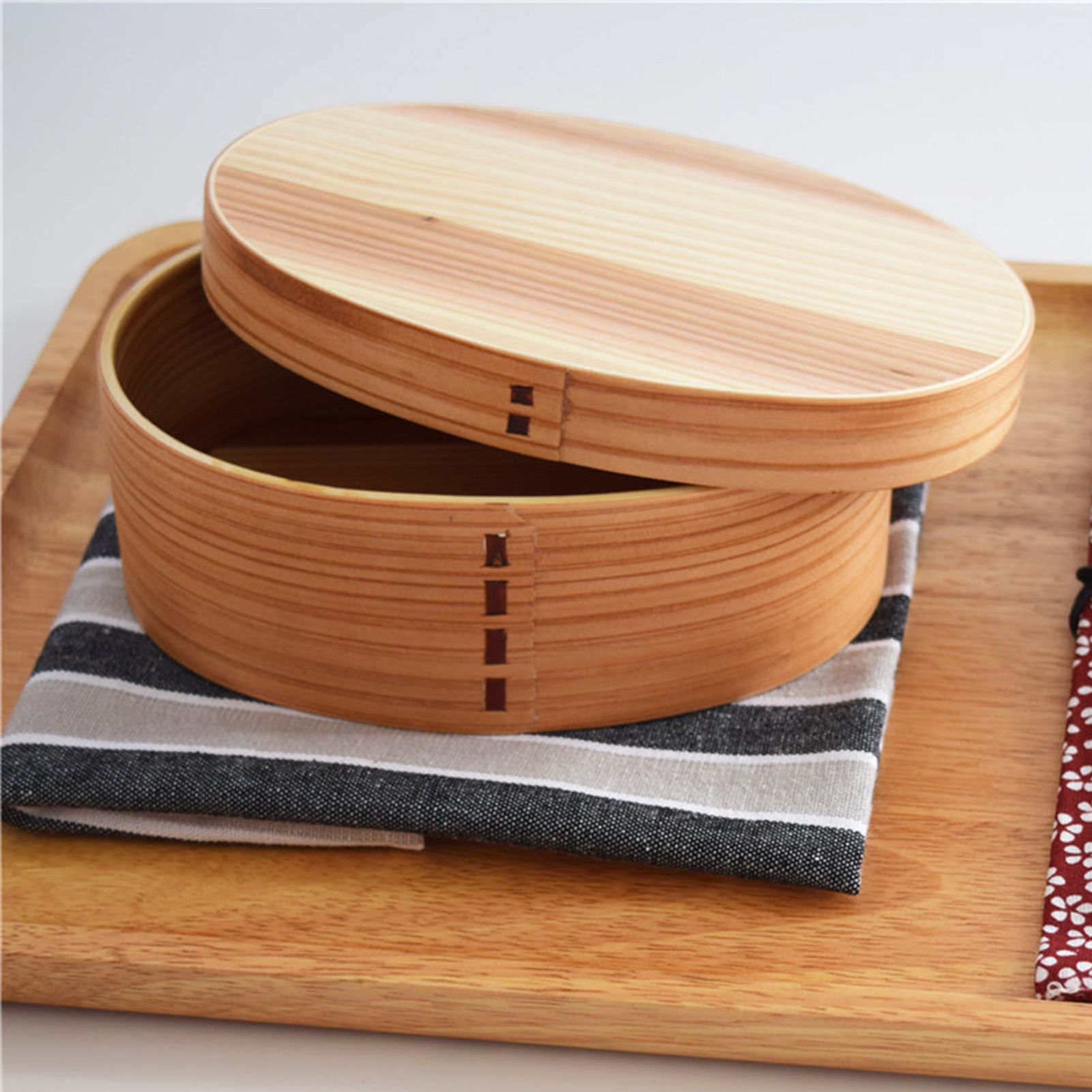 Wood Color Bento Box Oval Shape Sushi Lunch Box Food Storage Container for view 11