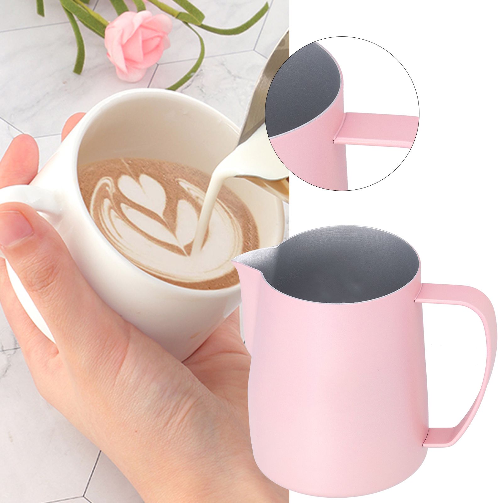 Milk Frothing Cup 304 Stainless Steel Thicken Coffee Latte Pitcher Jug 600ml Pink view 11