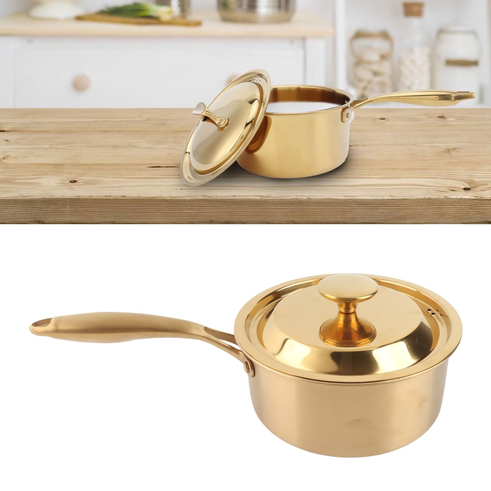 Stainless Steel Thickened Milk Pot with Lid Compound 3‑Layer Bottom view 11