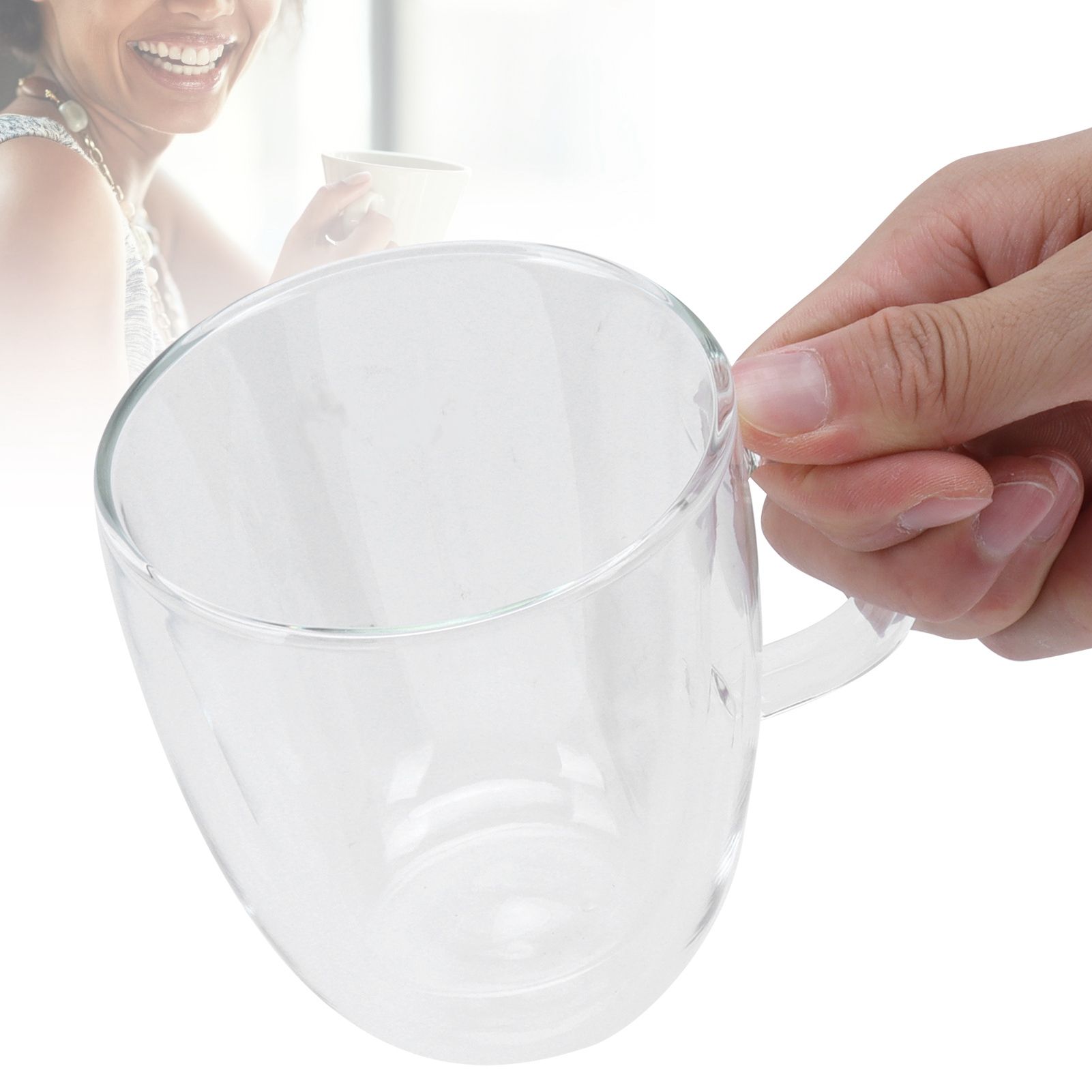 Double Wall Cup with Handle Transparent Glass Coffee Mug for Hot Cold Beverage view 11