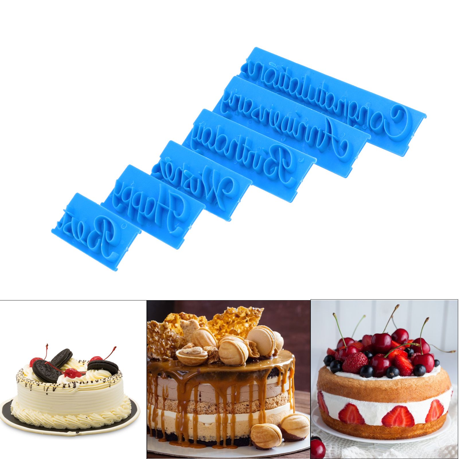 6Pcs Words Cake Mold DIY Handwritten Letter Printed Stamp Mould Bakery view 12