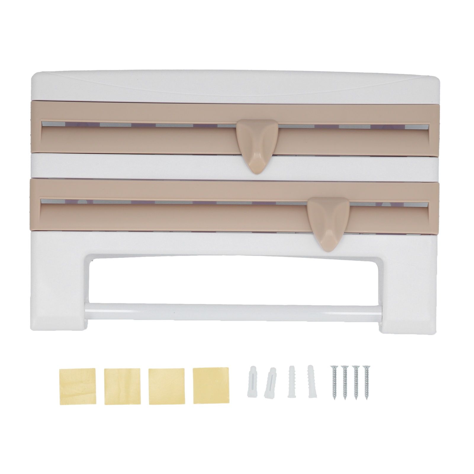 Plastic Wrap Storage Rack Cling Film Dispenser Cutter Paper Towel Holder view 2