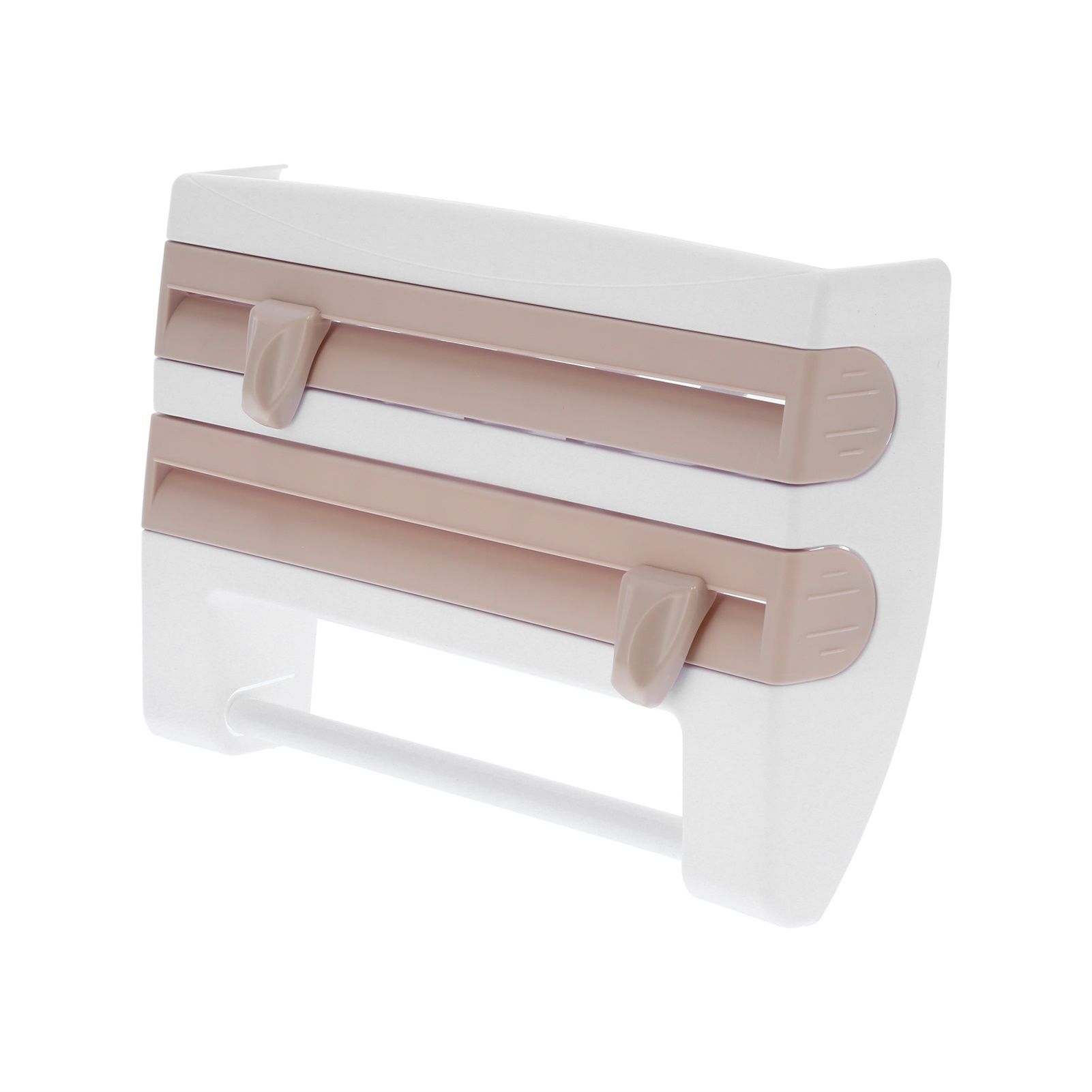 Plastic Wrap Storage Rack Cling Film Dispenser Cutter Paper Towel Holder view 3