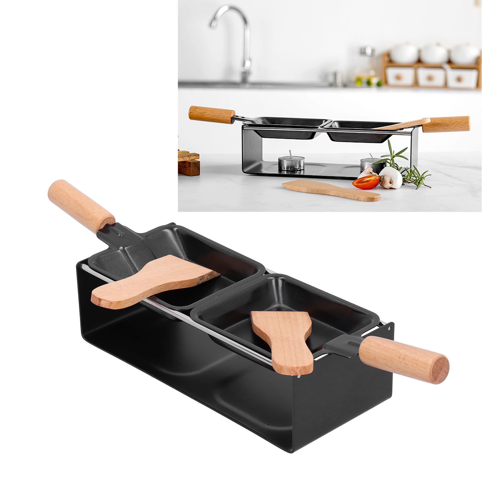 Barbecue Plate Portable NonStick Mini Cheese Grill Pan with Wooden Handle for view 11