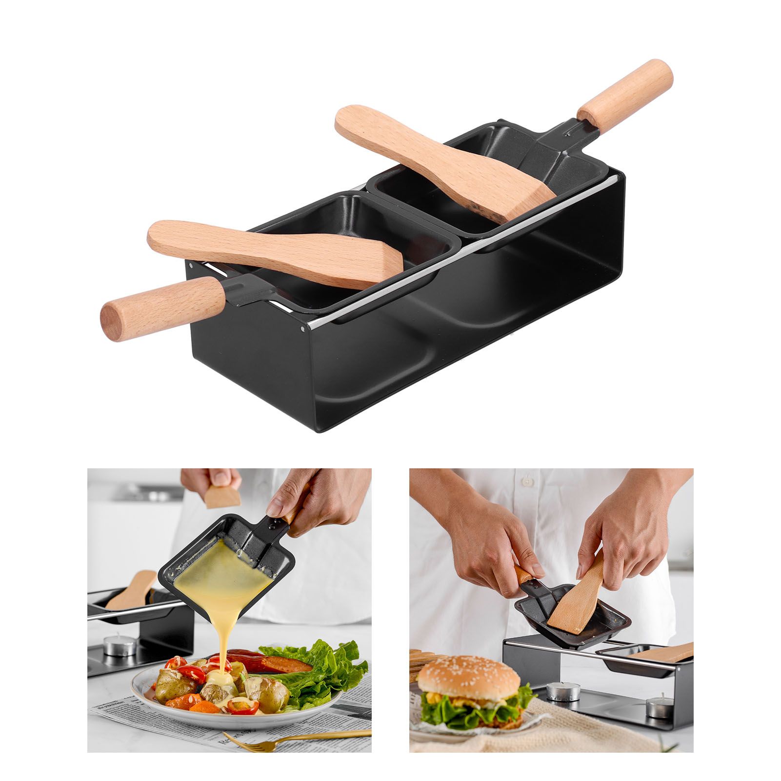 Barbecue Plate Portable NonStick Mini Cheese Grill Pan with Wooden Handle for view 12