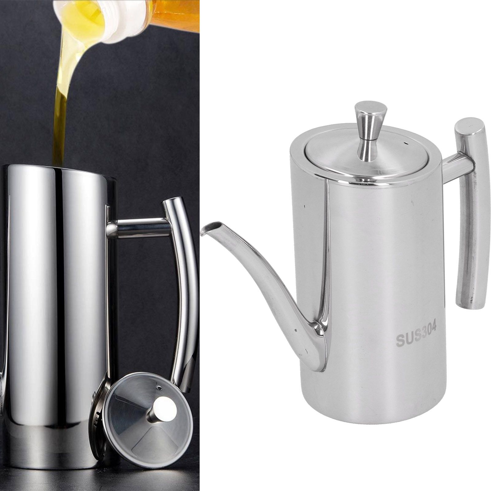 304 Stainless Steel Oil Pot Non Drip Leakproof Oil Can Dispenser Bottle for view 11
