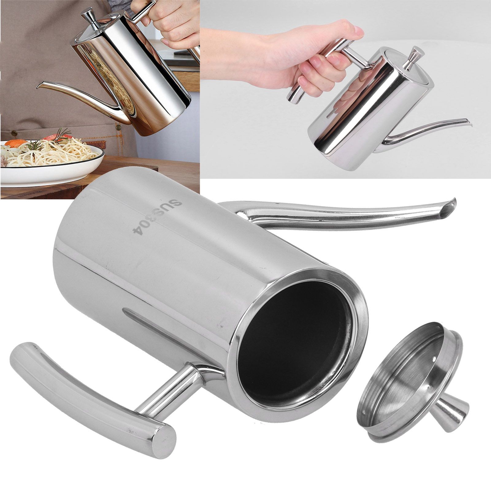 304 Stainless Steel Oil Pot Non Drip Leakproof Oil Can Dispenser Bottle for view 12