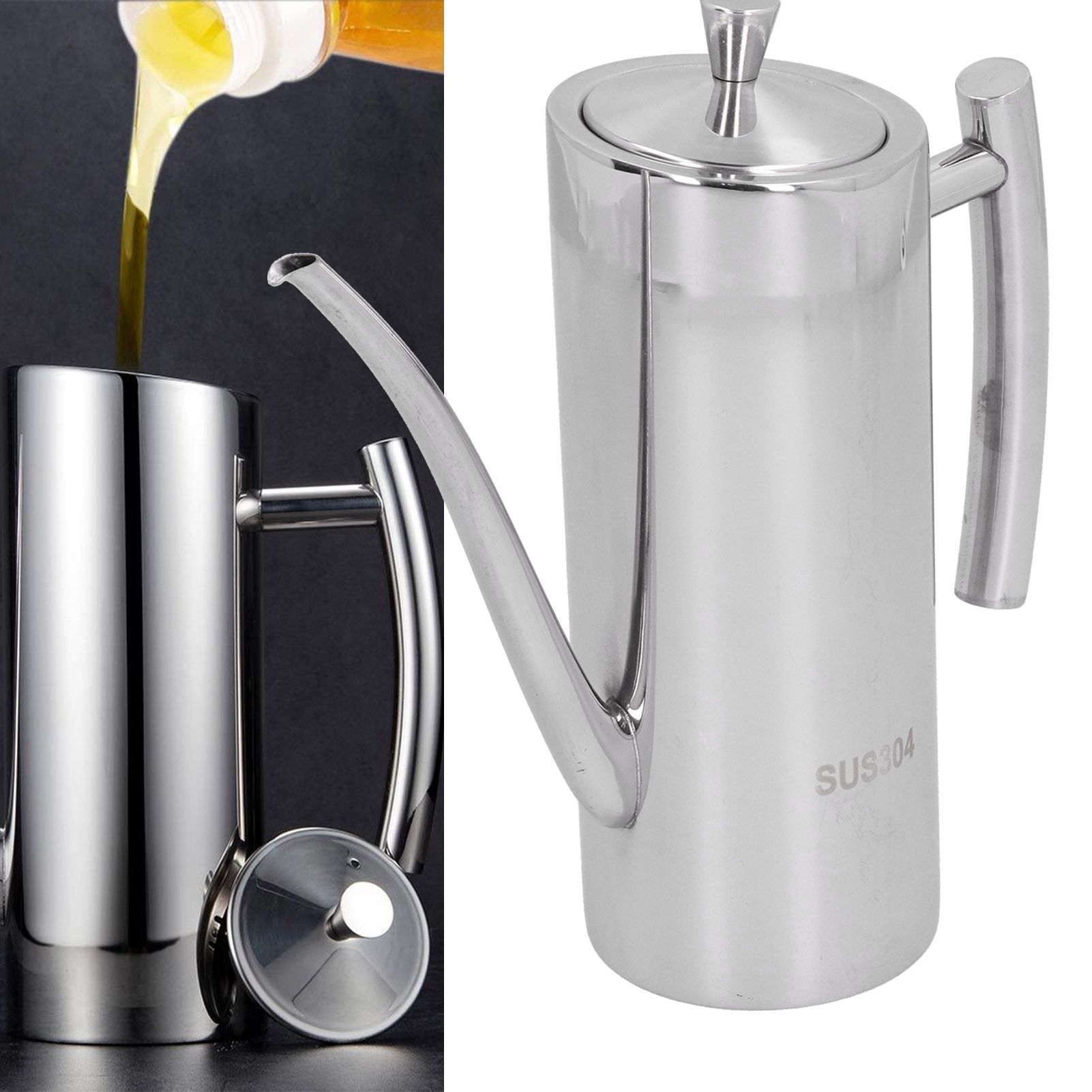 304 Stainless Steel Oil Pot Non Drip Leakproof Oil Can Dispenser Bottle for view 11
