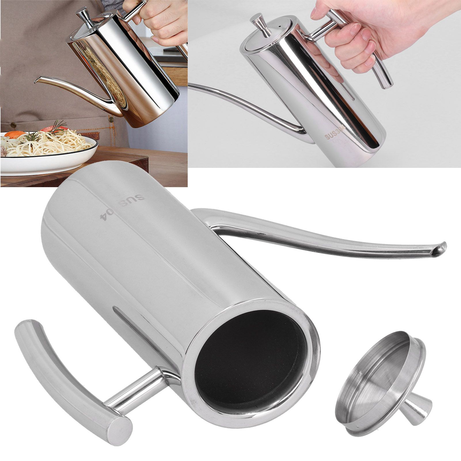 304 Stainless Steel Oil Pot Non Drip Leakproof Oil Can Dispenser Bottle for view 12