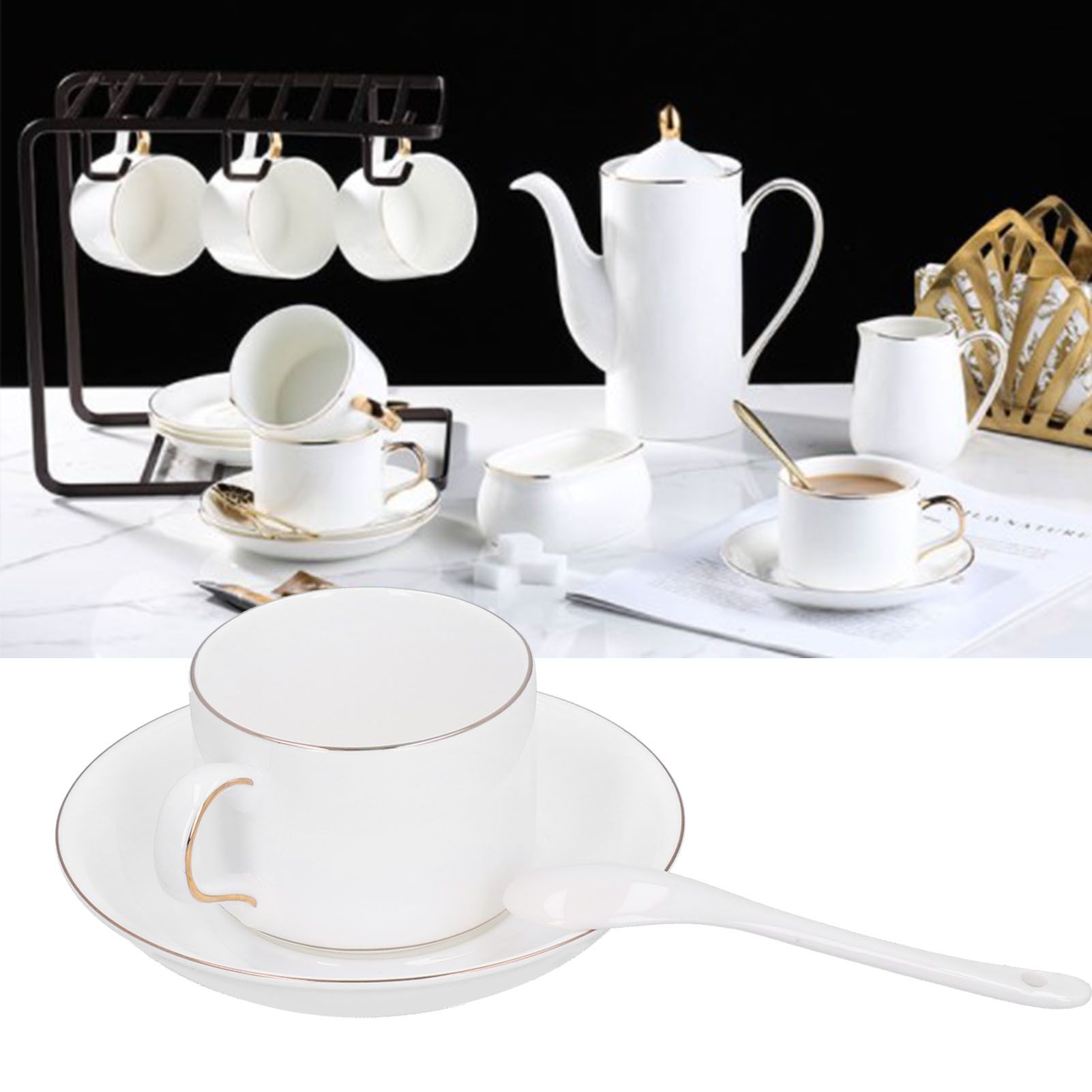 4 Set Coffee Cup Set Coffee Mug with Saucer Spoon Tea Mug Drinkware Gift for view 12