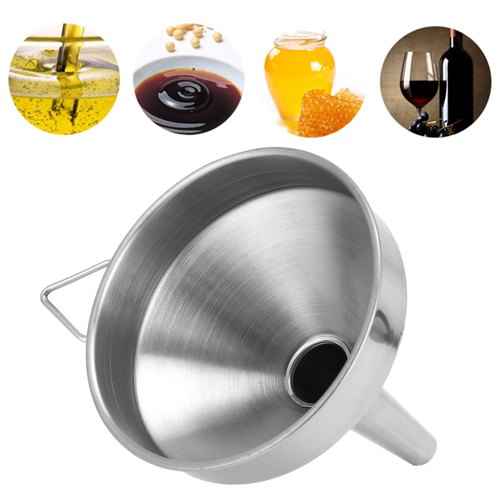 Stainless Steel Funnel Thickened Kitchen Funnel for Transferring of Liquid Dry view 12