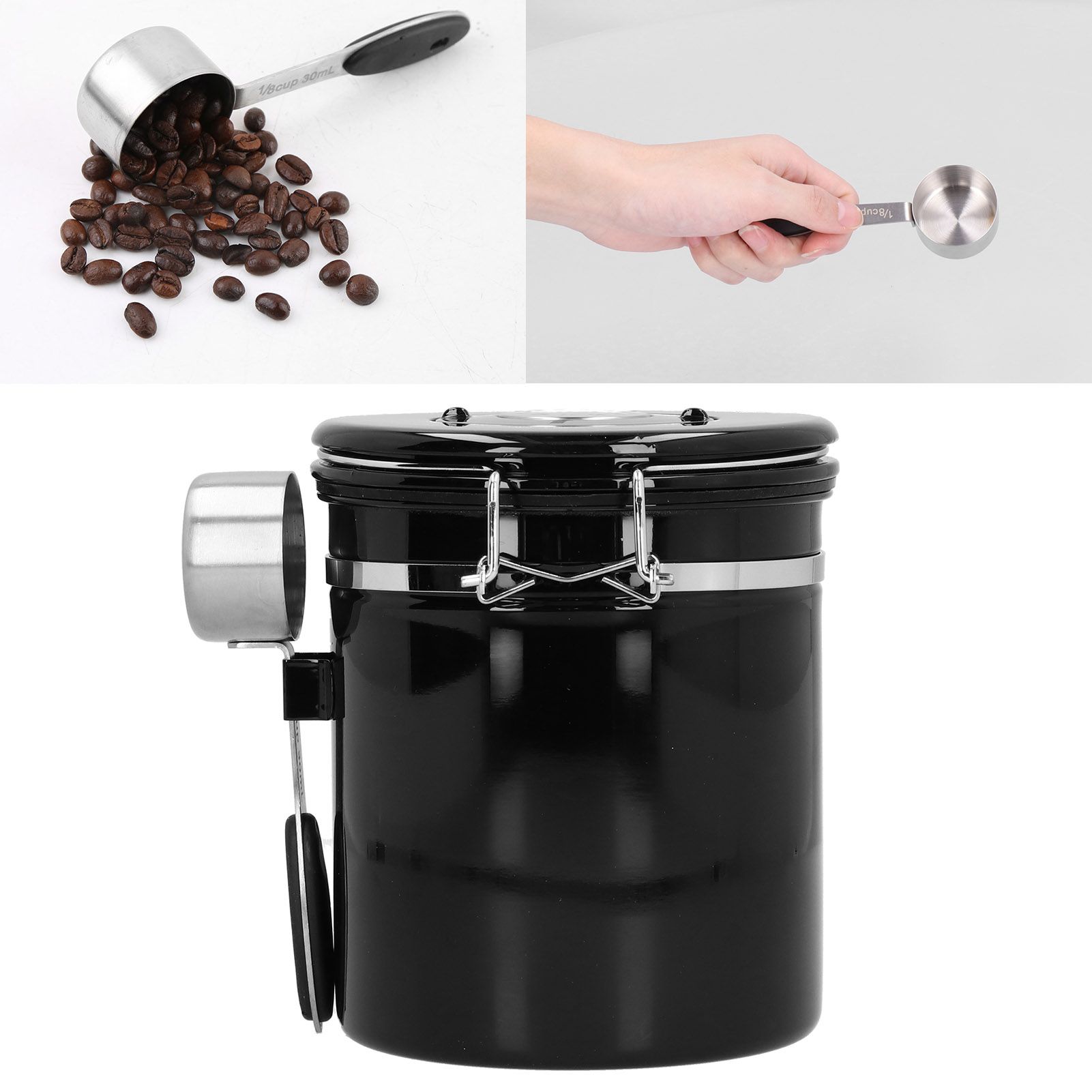 Coffee Beans Sealing Jar Canister Container with Exhaust Valve Spoon for Home view 12