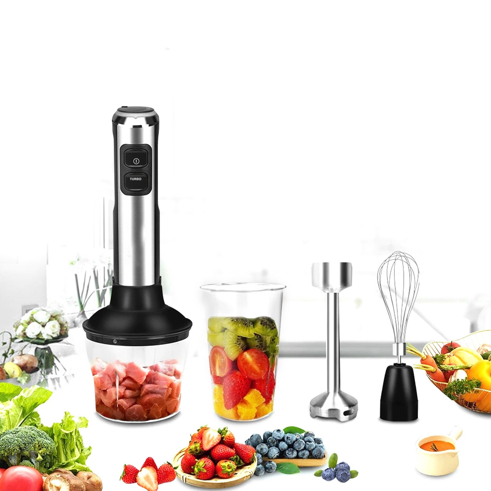 1200W 4in1 Food Mixer Stainless Steel Multifunctional HandHeld Food Blender view 11