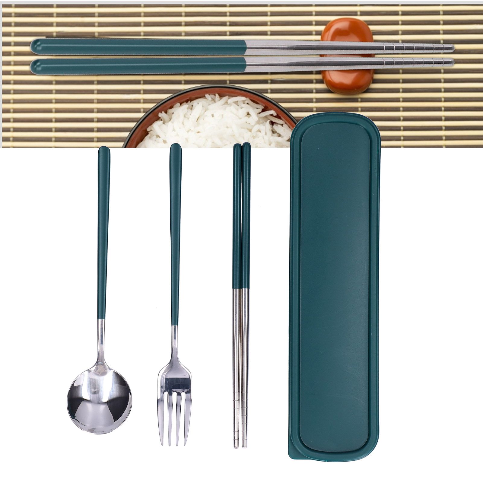 3Pcs/Set Stainless Steel Paint Tableware Set Chopstick Spoon Fork Kit for view 12