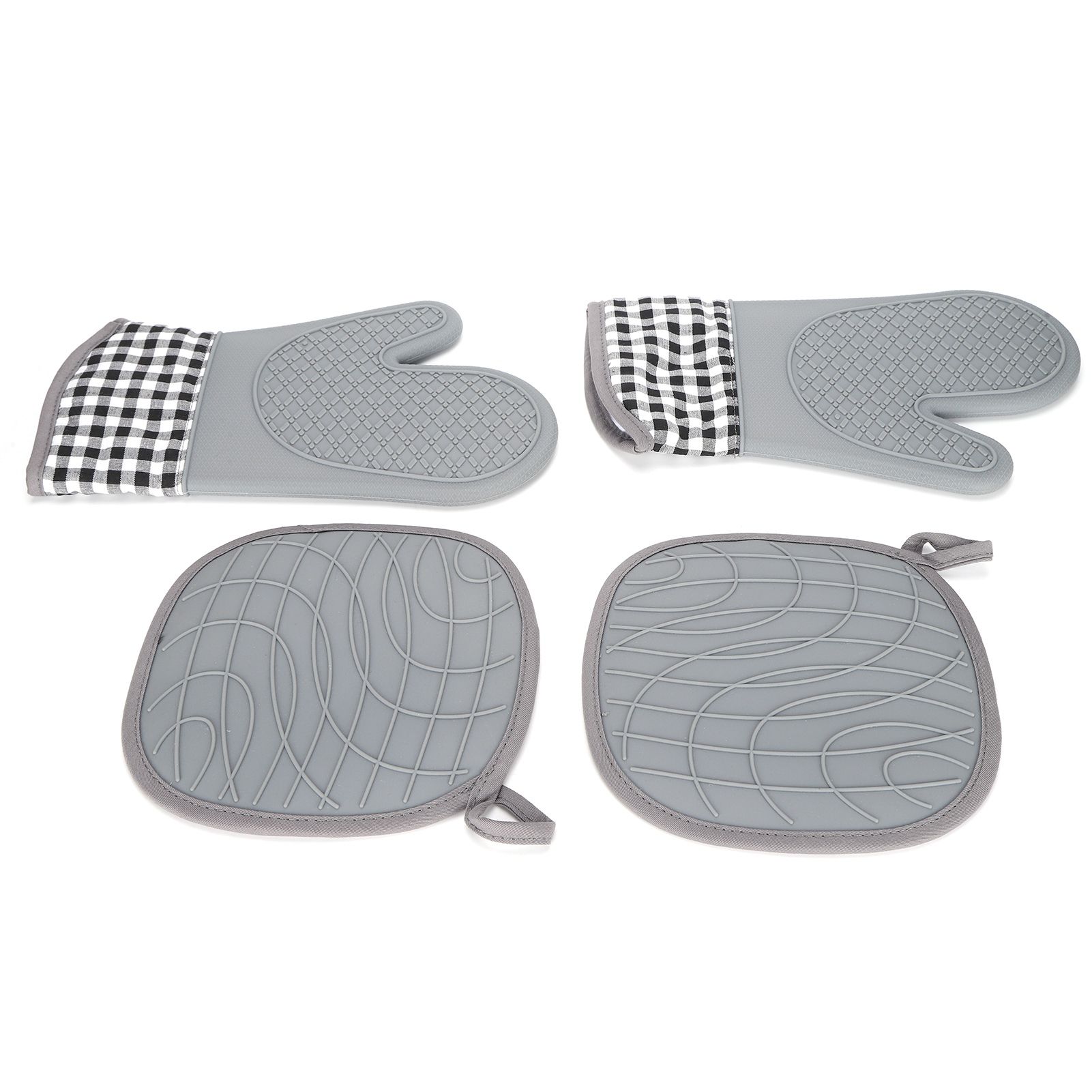 Silicone Cotton Gloves Heat Insulation Pad Set Oven Baking Gloves Mitts for view 2