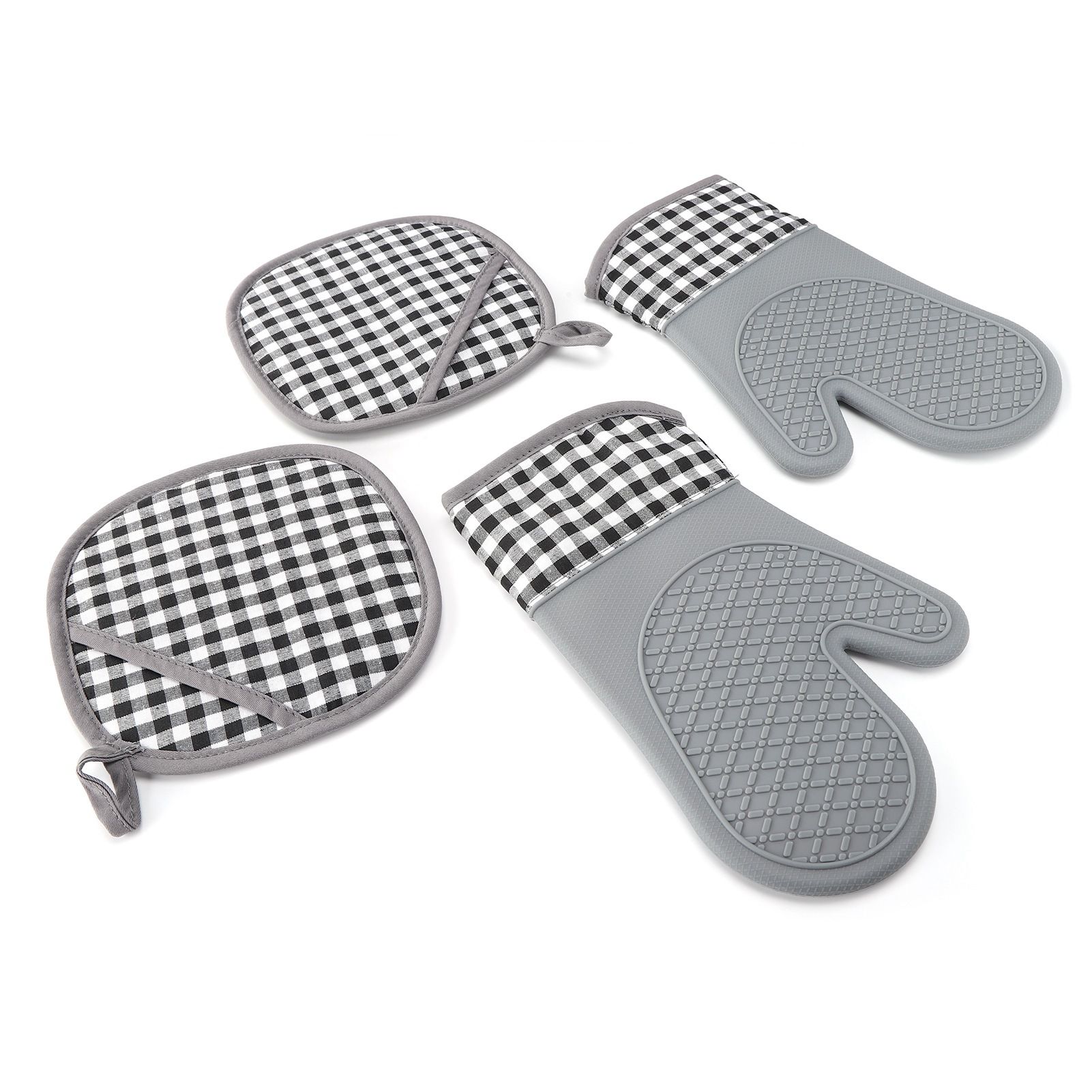 Silicone Cotton Gloves Heat Insulation Pad Set Oven Baking Gloves Mitts for view 3