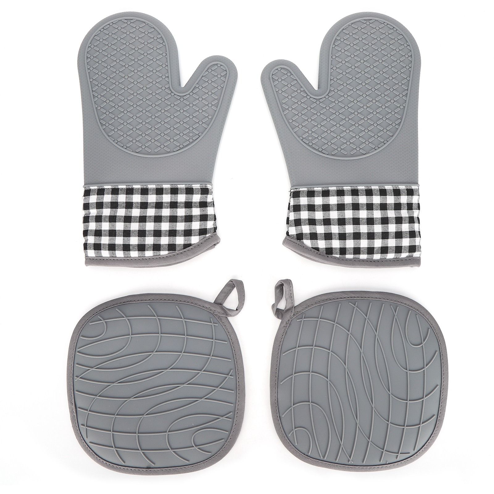 Silicone Cotton Gloves Heat Insulation Pad Set Oven Baking Gloves Mitts for view 5