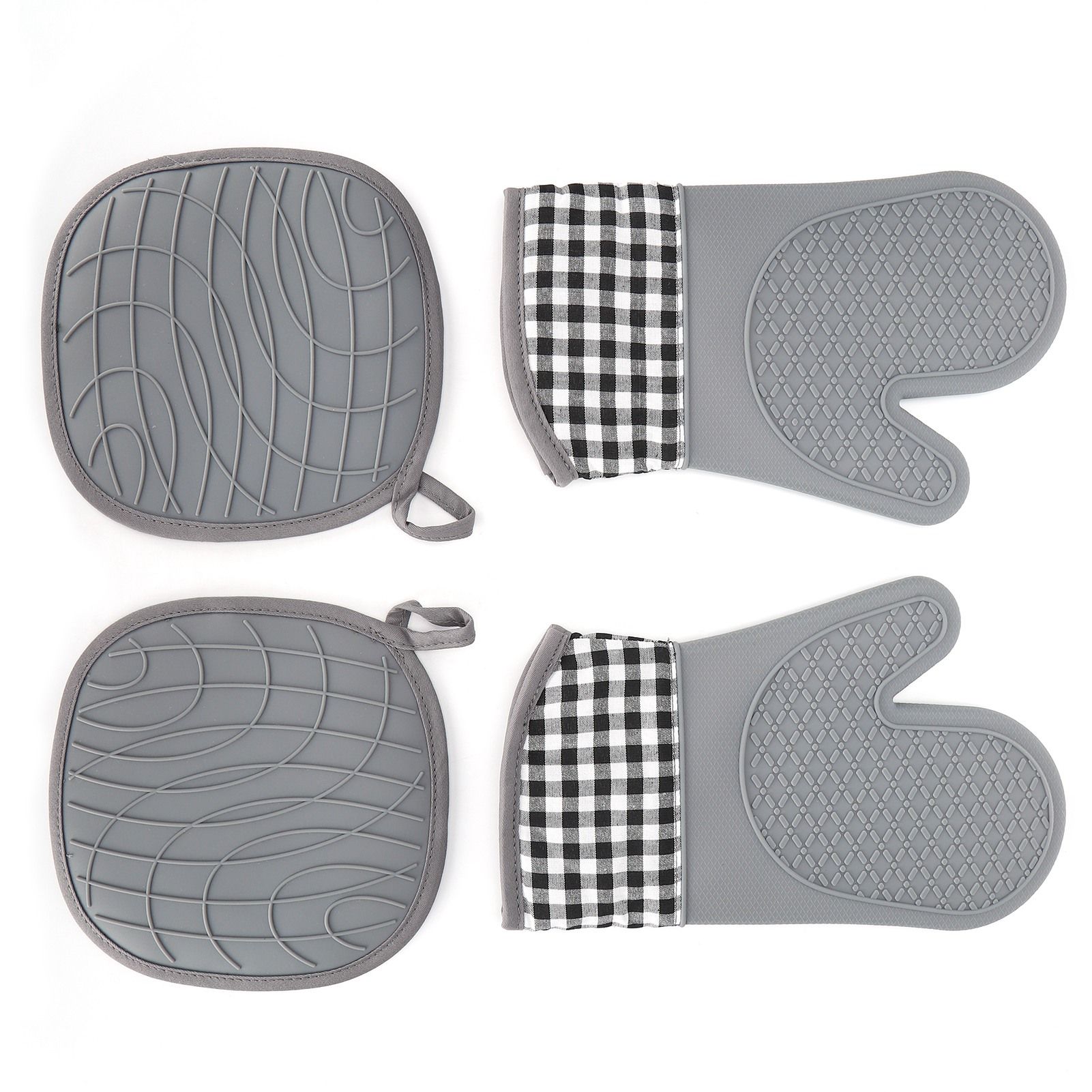 Silicone Cotton Gloves Heat Insulation Pad Set Oven Baking Gloves Mitts for view 6