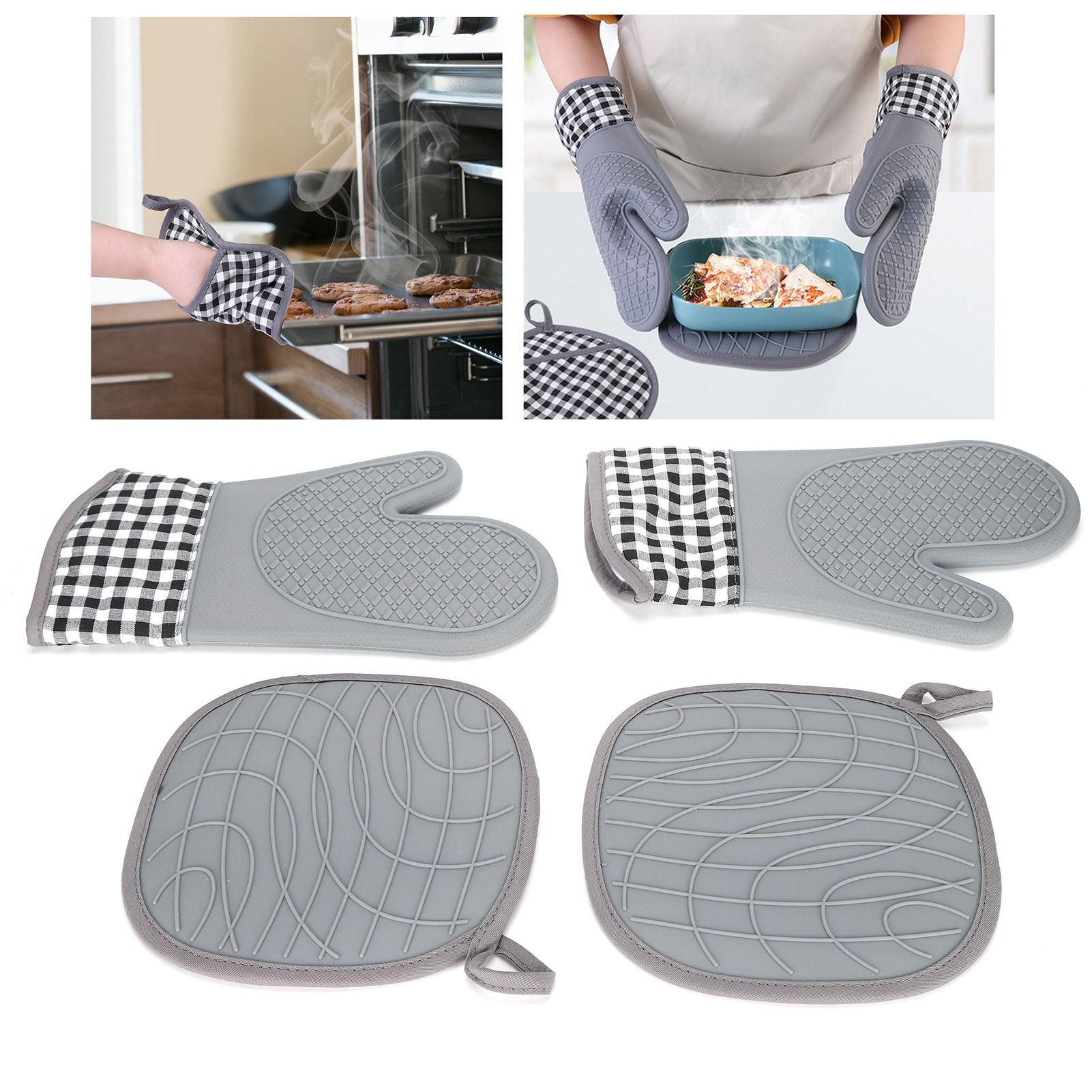 Silicone Cotton Gloves Heat Insulation Pad Set Oven Baking Gloves Mitts for view 11