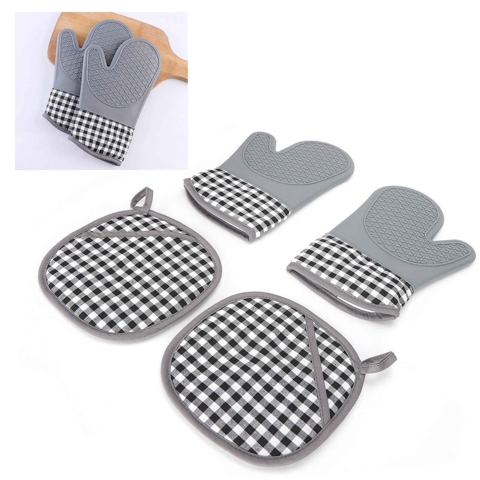 Silicone Cotton Gloves Heat Insulation Pad Set Oven Baking Gloves Mitts for view 12