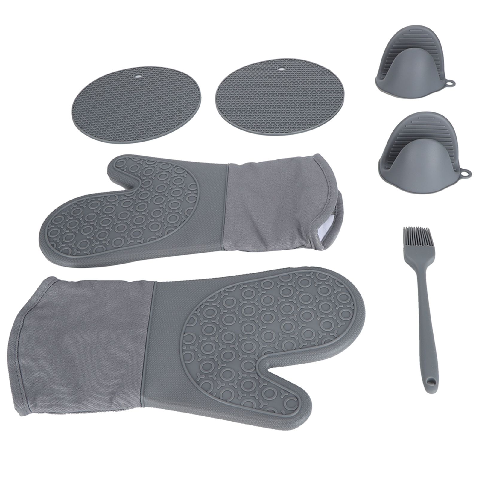 7Pcs/Set Oven Heat Insulation Gloves Cooking Finger Grip Insulation Mat for view 2