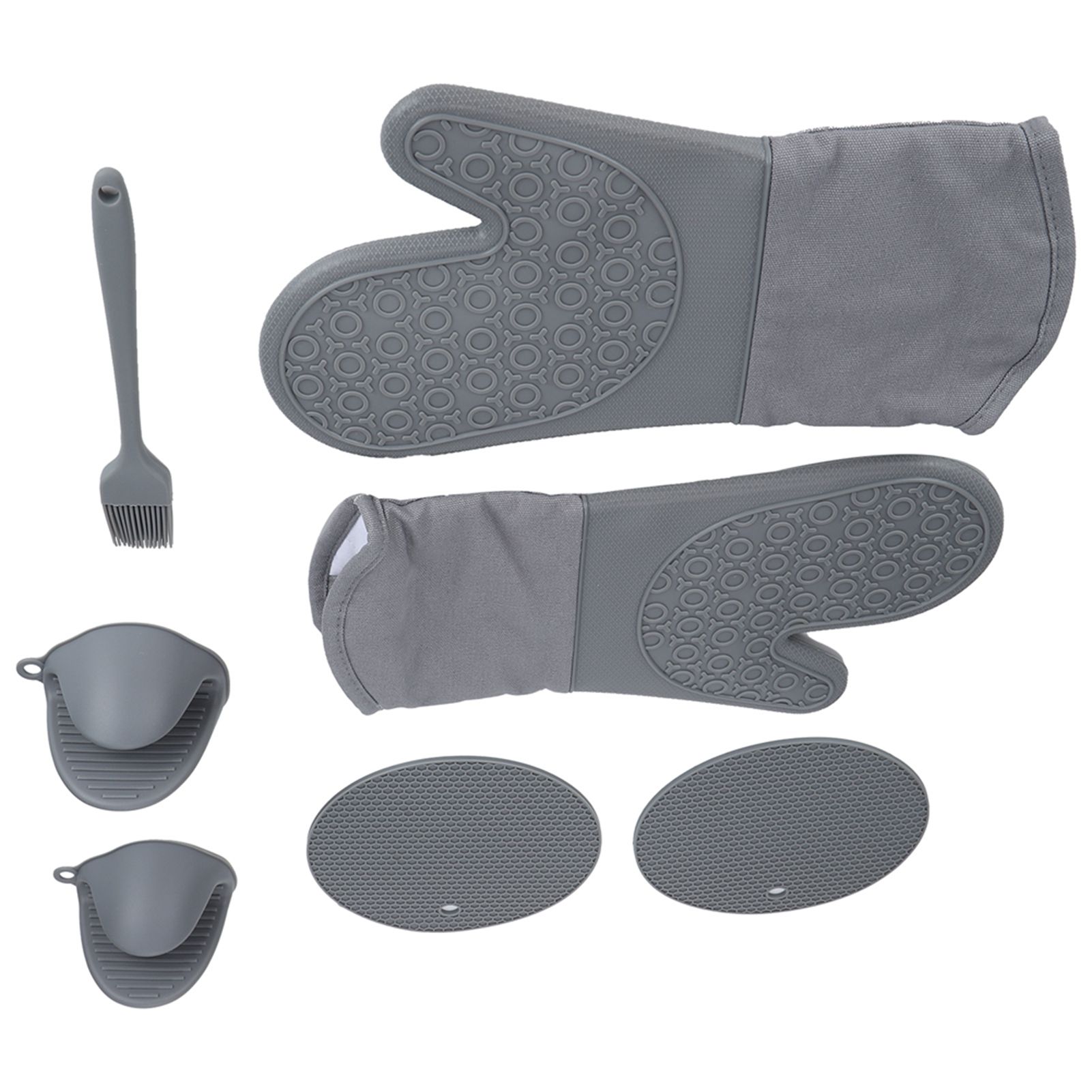 7Pcs/Set Oven Heat Insulation Gloves Cooking Finger Grip Insulation Mat for view 3