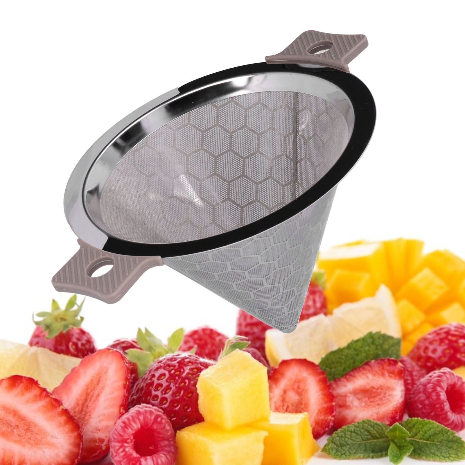 Cone Shaped Strainer Double Ear Stainless Steel Small Strainer for Coffee Tea view 12
