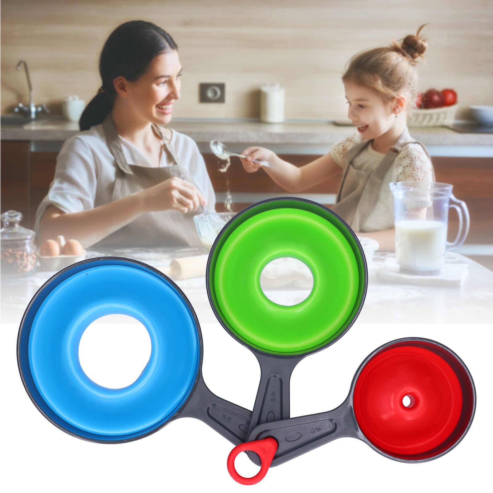 Silicone Funnel Set WideMouth NarrowMouth AntiScald Collapsible Funnel for view 11