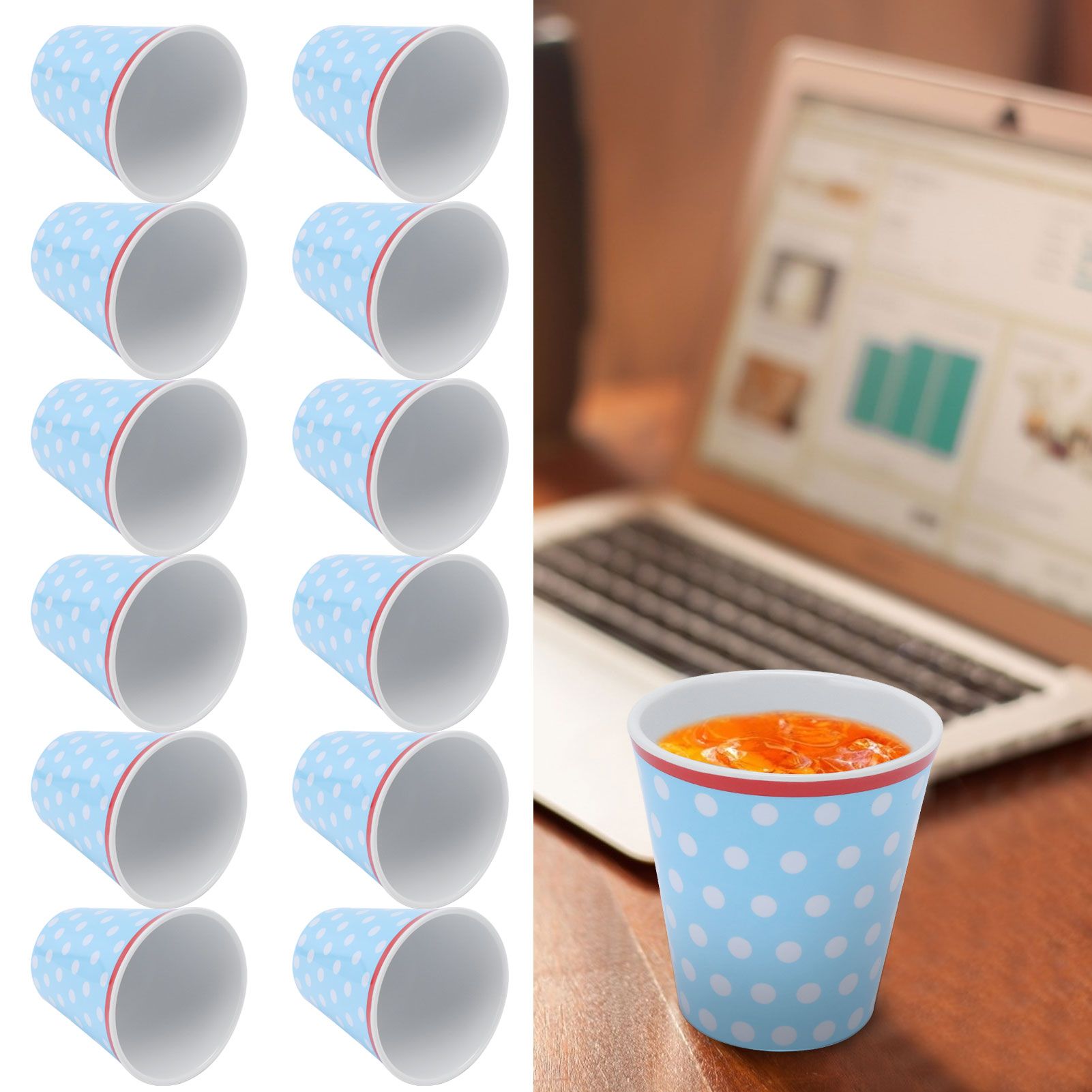 12PCS Light Blue Dot Pattern Imitation Ceramic Water Cup Drinking Mug for view 11