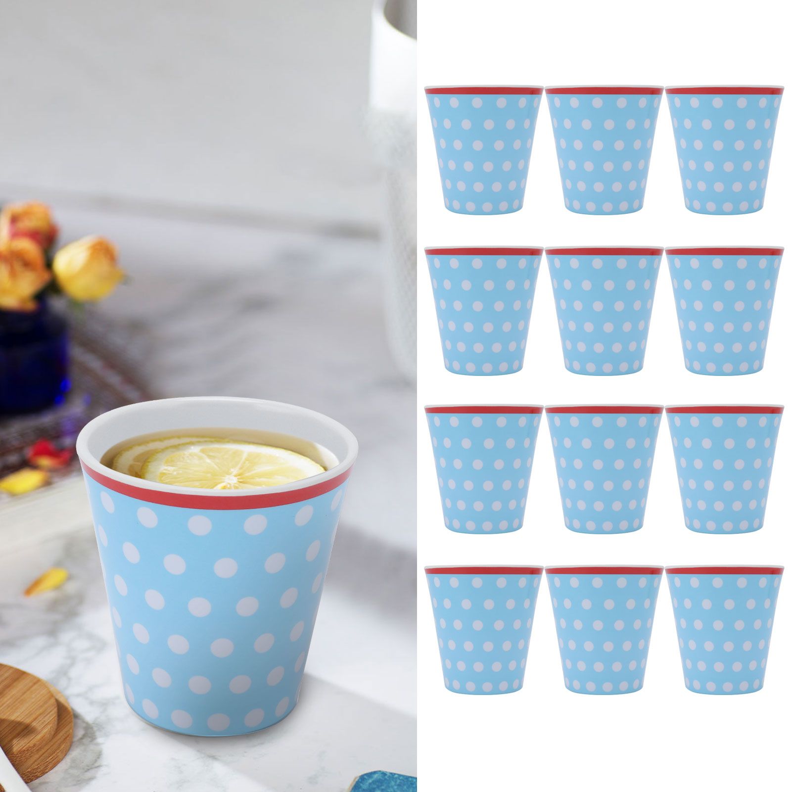 12PCS Light Blue Dot Pattern Imitation Ceramic Water Cup Drinking Mug for view 12