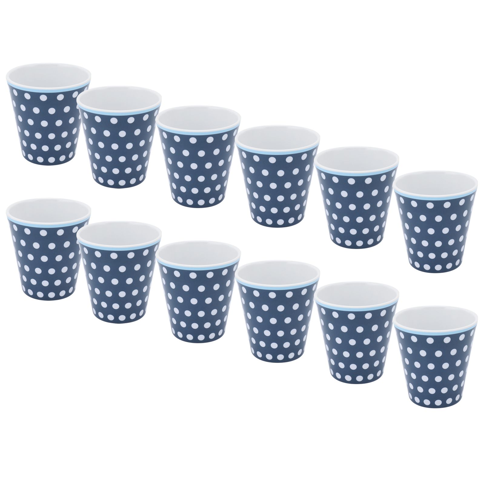 12Pcs Milk Cup AntiScalding Melamine BlueDots Pattern Drinkware Kit for Home