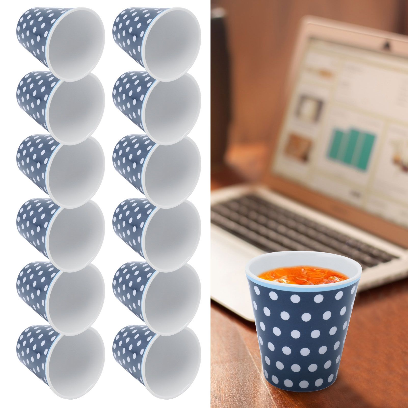 12Pcs Milk Cup AntiScalding Melamine BlueDots Pattern Drinkware Kit for Home view 12