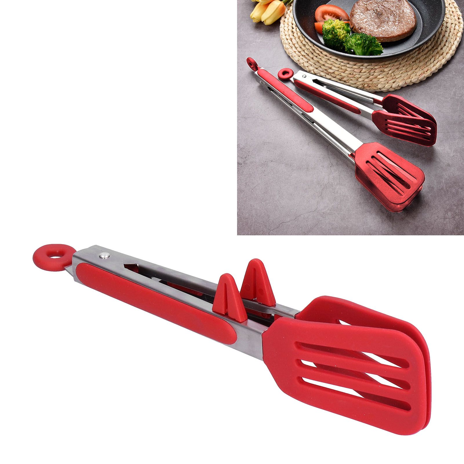 Stainless Steel Silicone Food Spatula Clamp Food Barbecue Steak Tongs Baking view 12