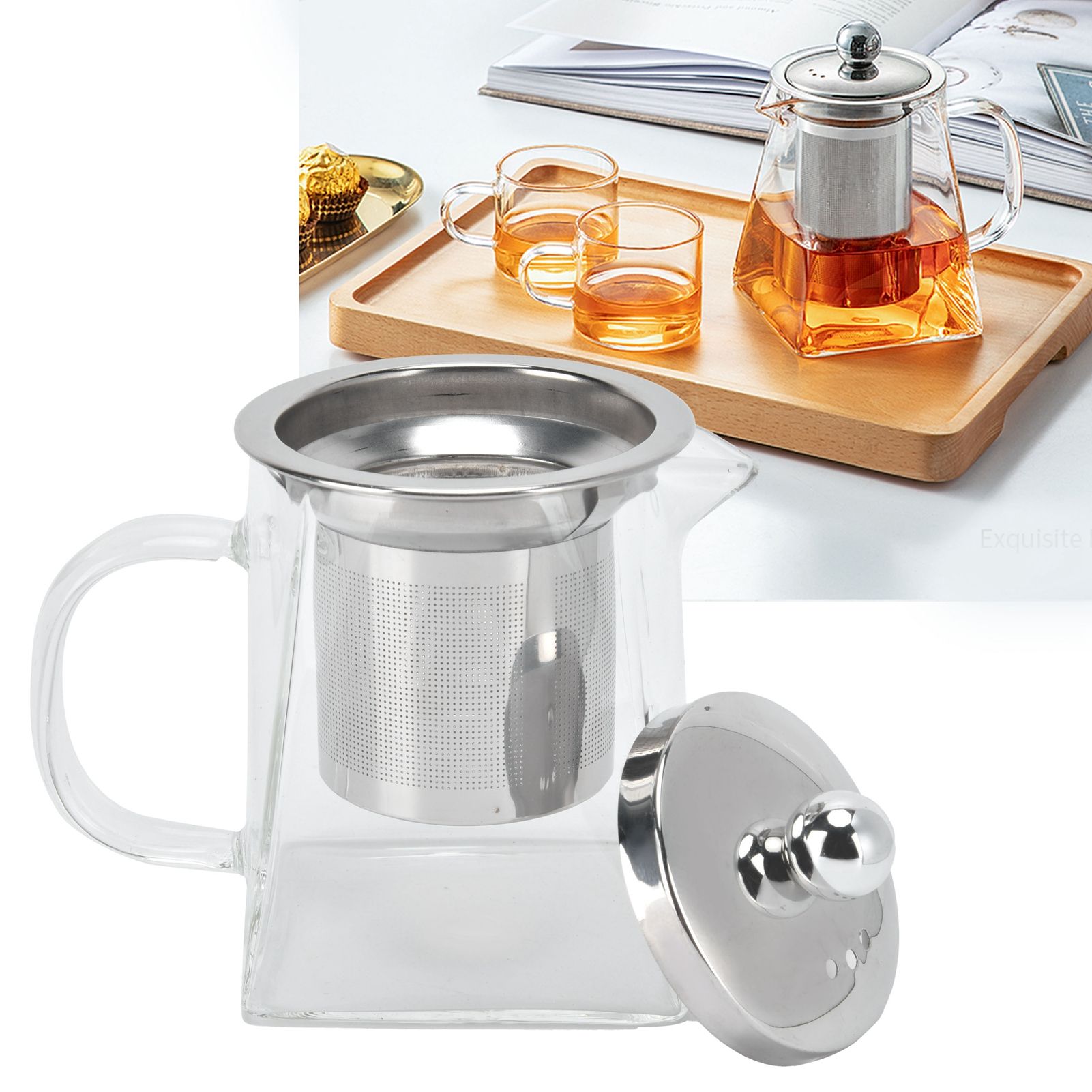 Transparent Glass Teapot with Removable 304 Stainless Steel Filter Tea Kettle view 11