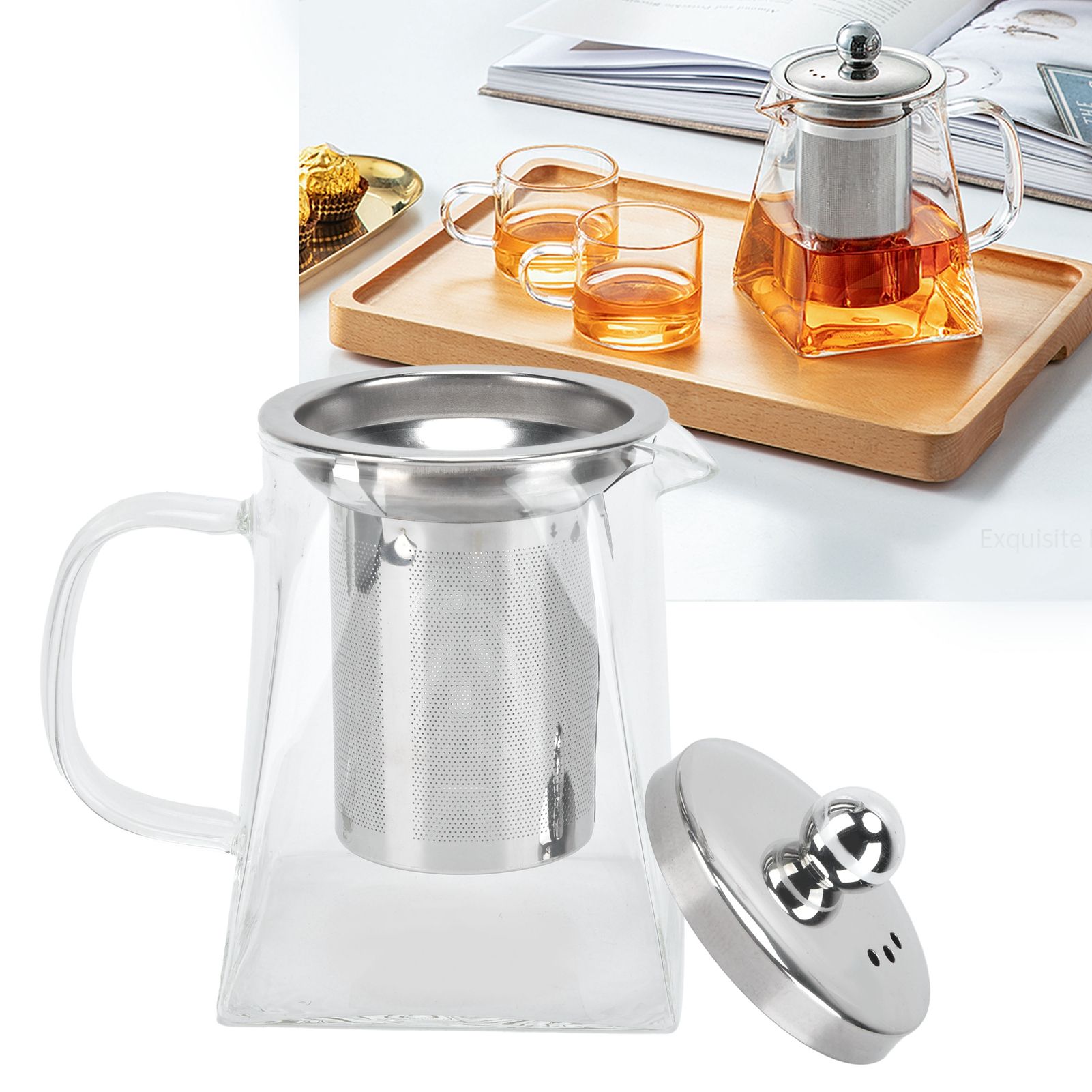 Transparent Glass Teapot with Removable 304 Stainless Steel Filter Tea Kettle view 11