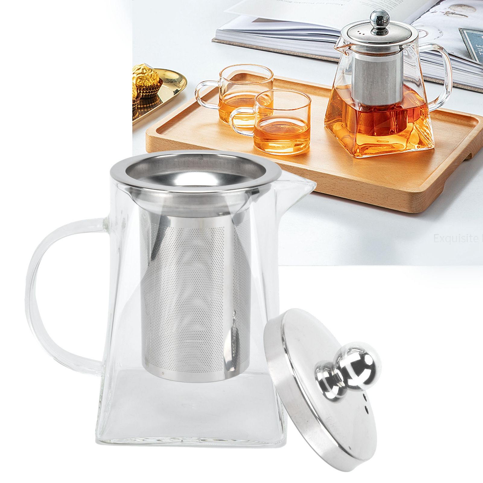 Transparent Glass Teapot with Removable 304 Stainless Steel Filter Tea Kettle view 11