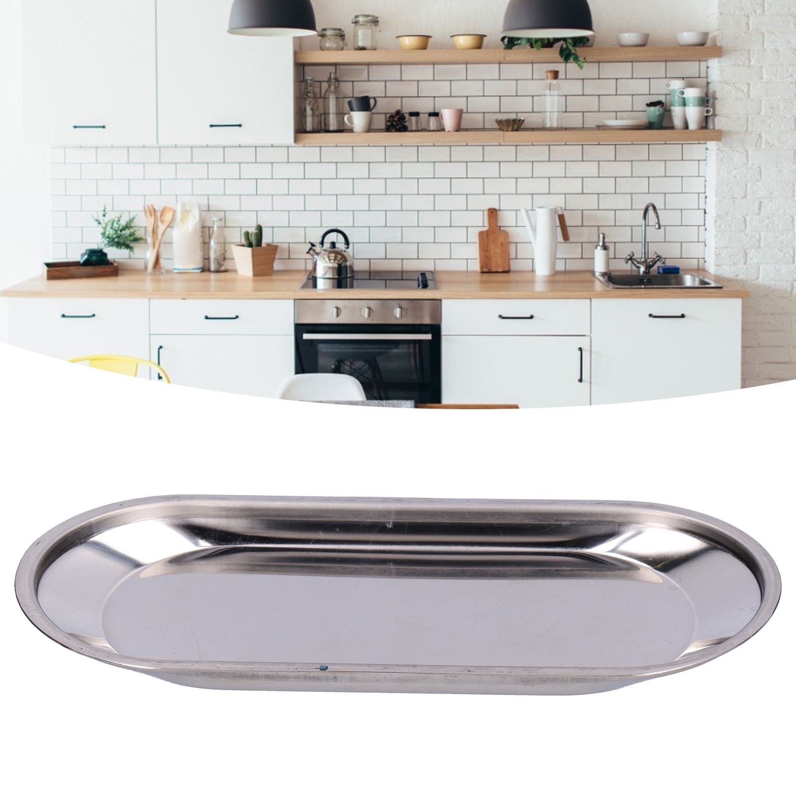 Small Plate Oval Thickened Stainless Steel MultiPurpose Storage Tray for Home view 12