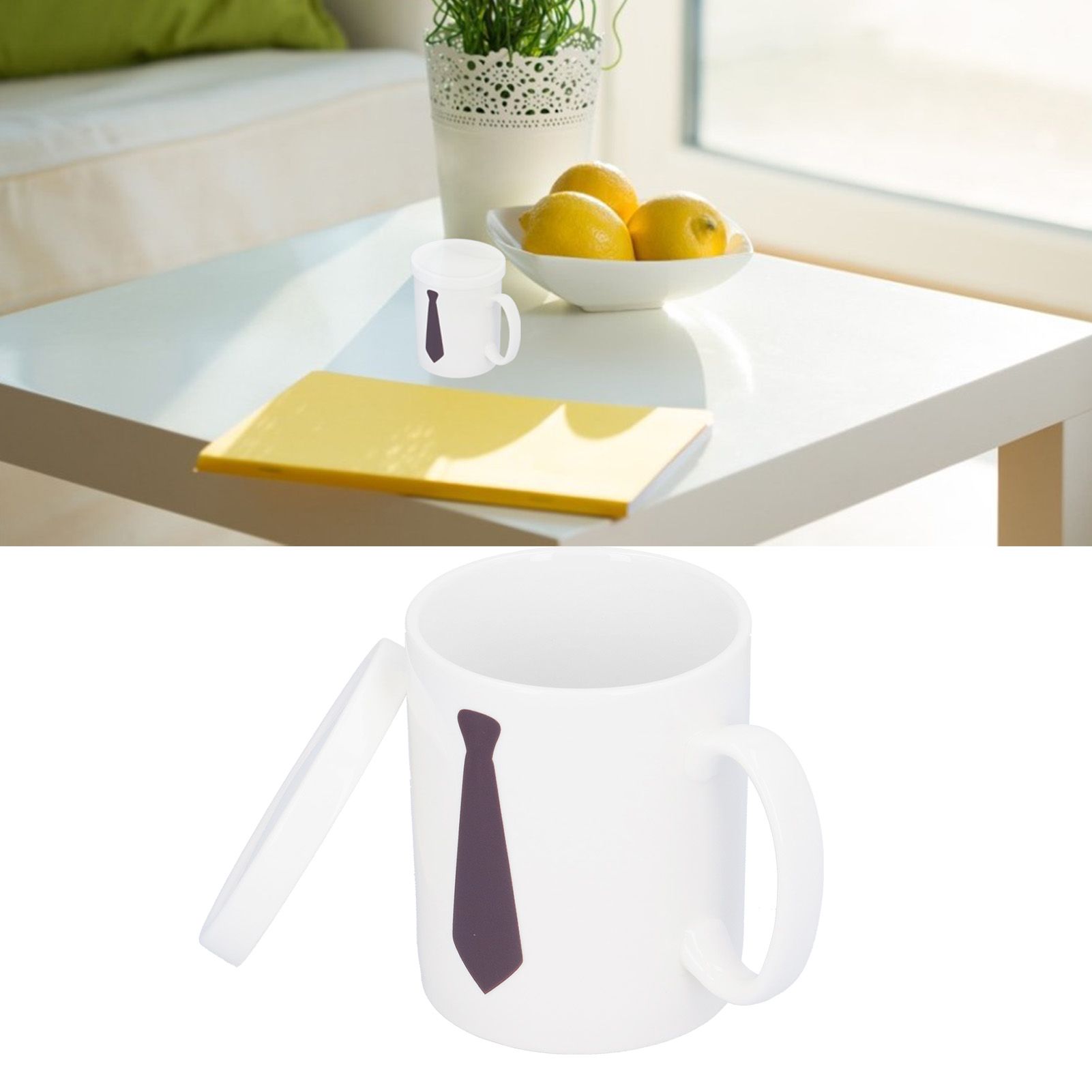 Necktie Pattern Color Changing Cup ThermoSensitive Coffee Mug with Cover for view 12