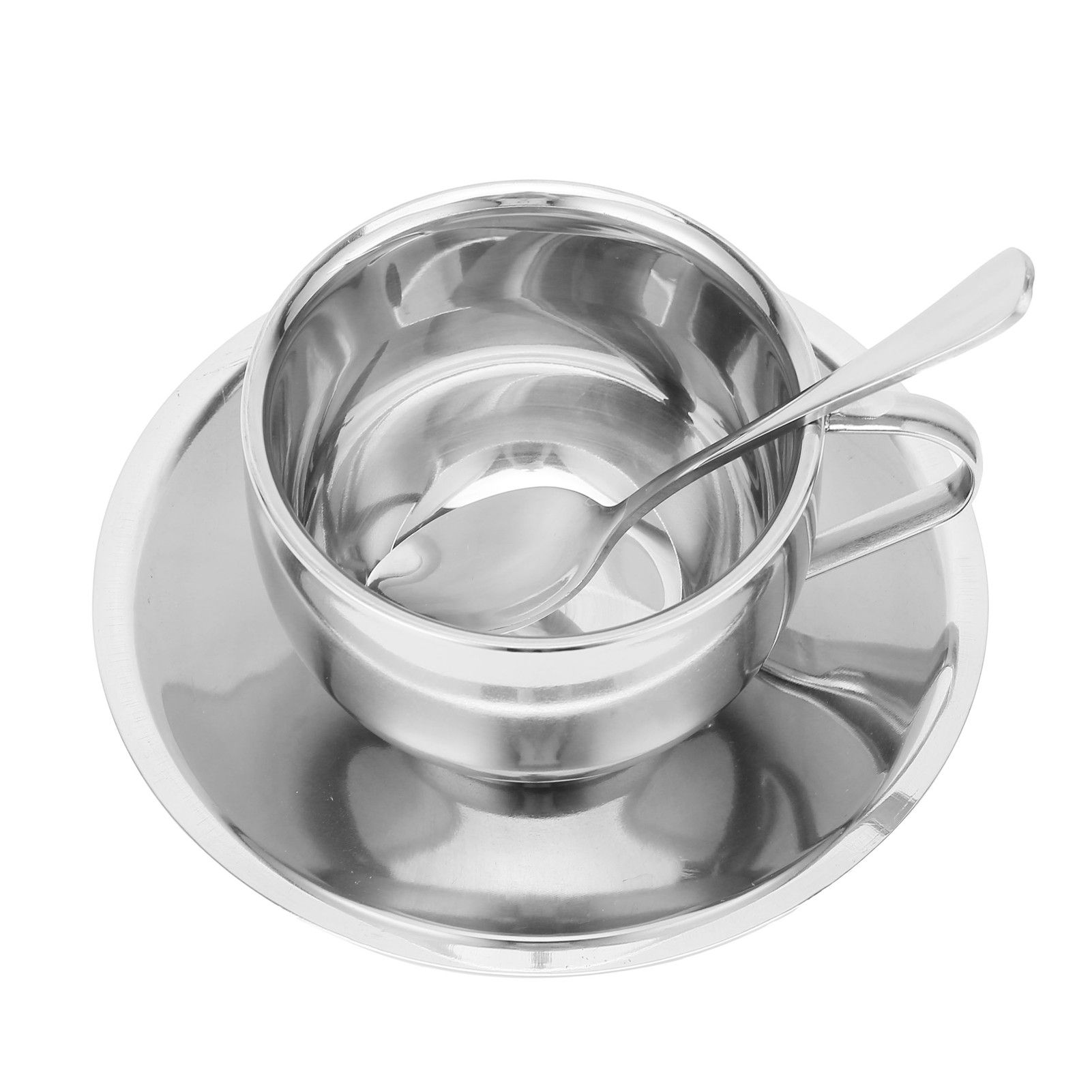 Coffee Cup Stainless Steel DoubleLayer Insulation Milk Mug with Spoon Saucer