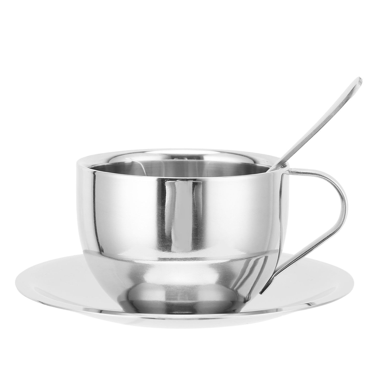 Coffee Cup Stainless Steel DoubleLayer Insulation Milk Mug with Spoon Saucer view 2