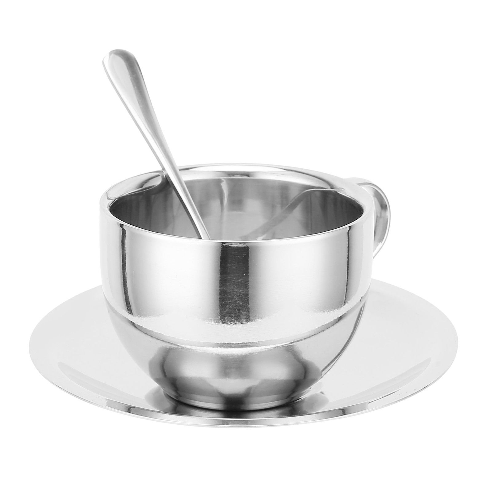 Coffee Cup Stainless Steel DoubleLayer Insulation Milk Mug with Spoon Saucer view 3