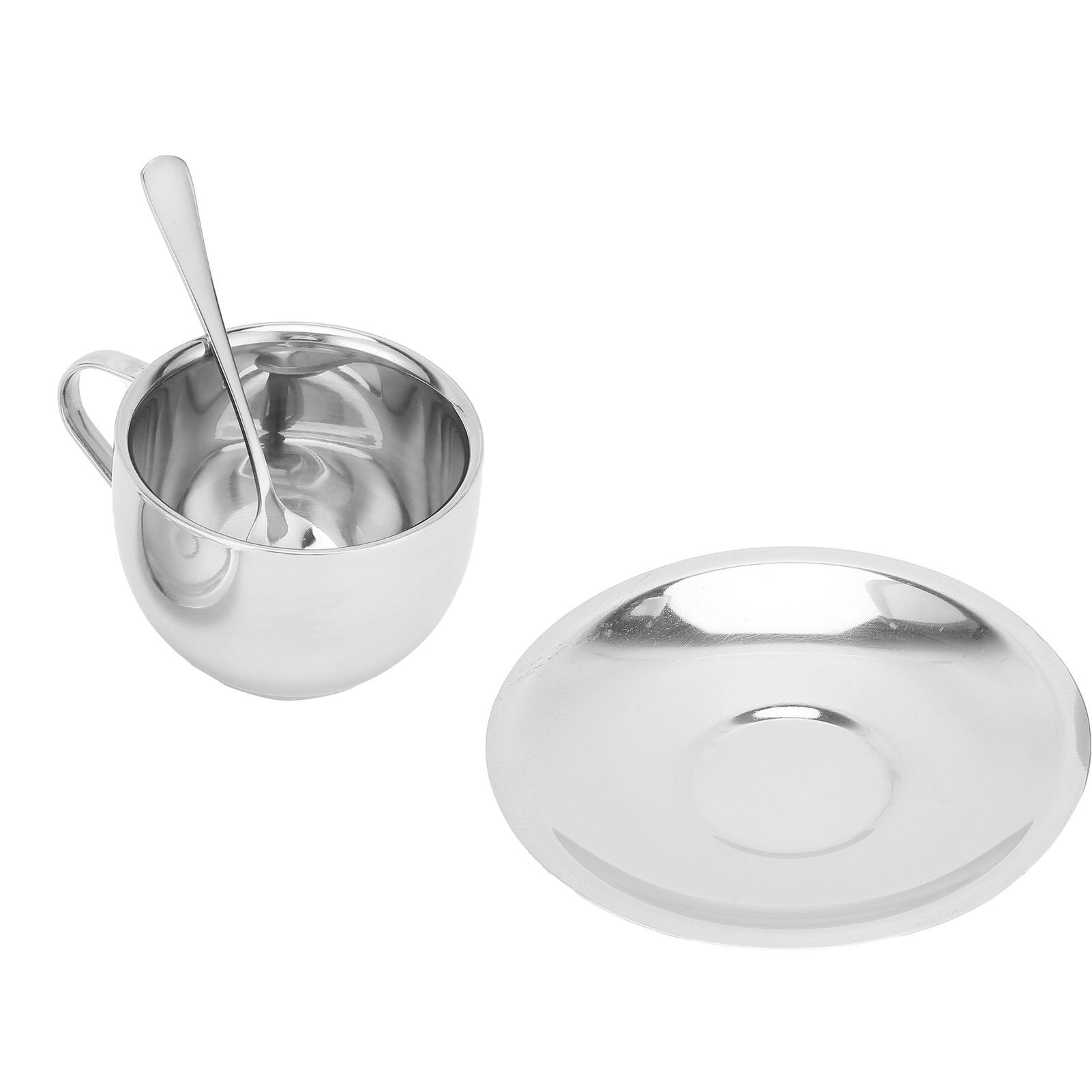 Coffee Cup Stainless Steel DoubleLayer Insulation Milk Mug with Spoon Saucer view 8