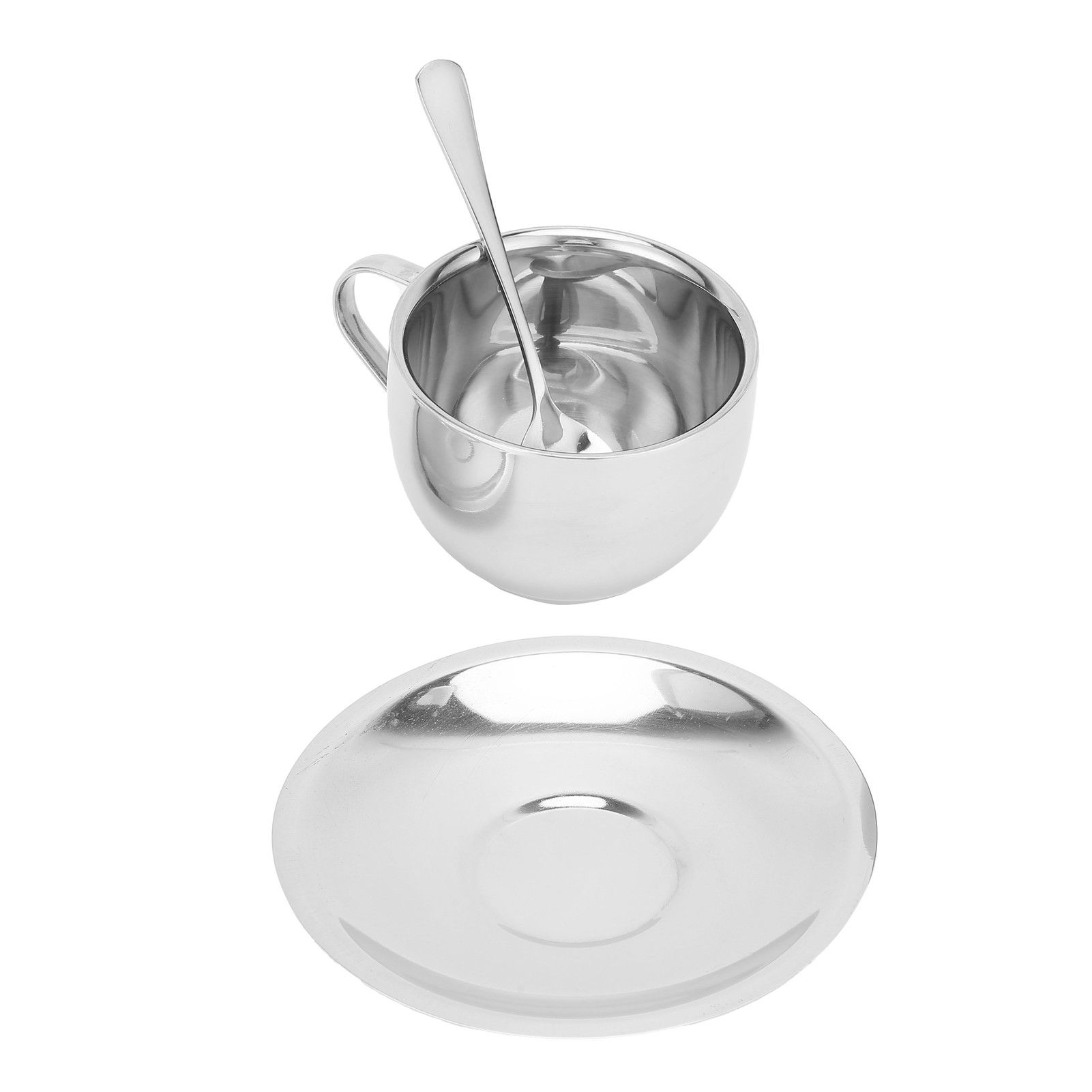Coffee Cup Stainless Steel DoubleLayer Insulation Milk Mug with Spoon Saucer view 9