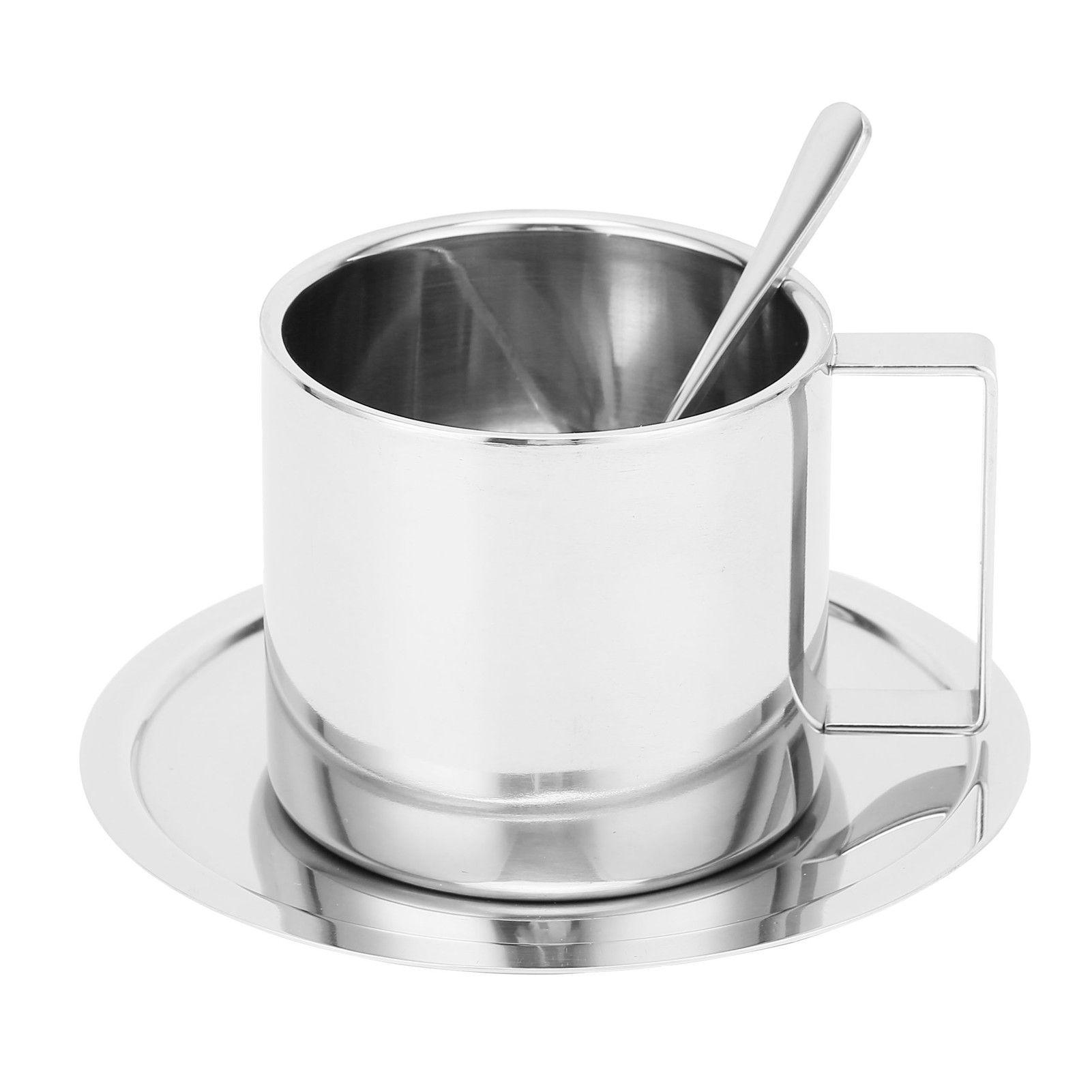 Coffee Cup Stainless Steel DoubleLayer Insulation Milk Mug with Spoon Saucer