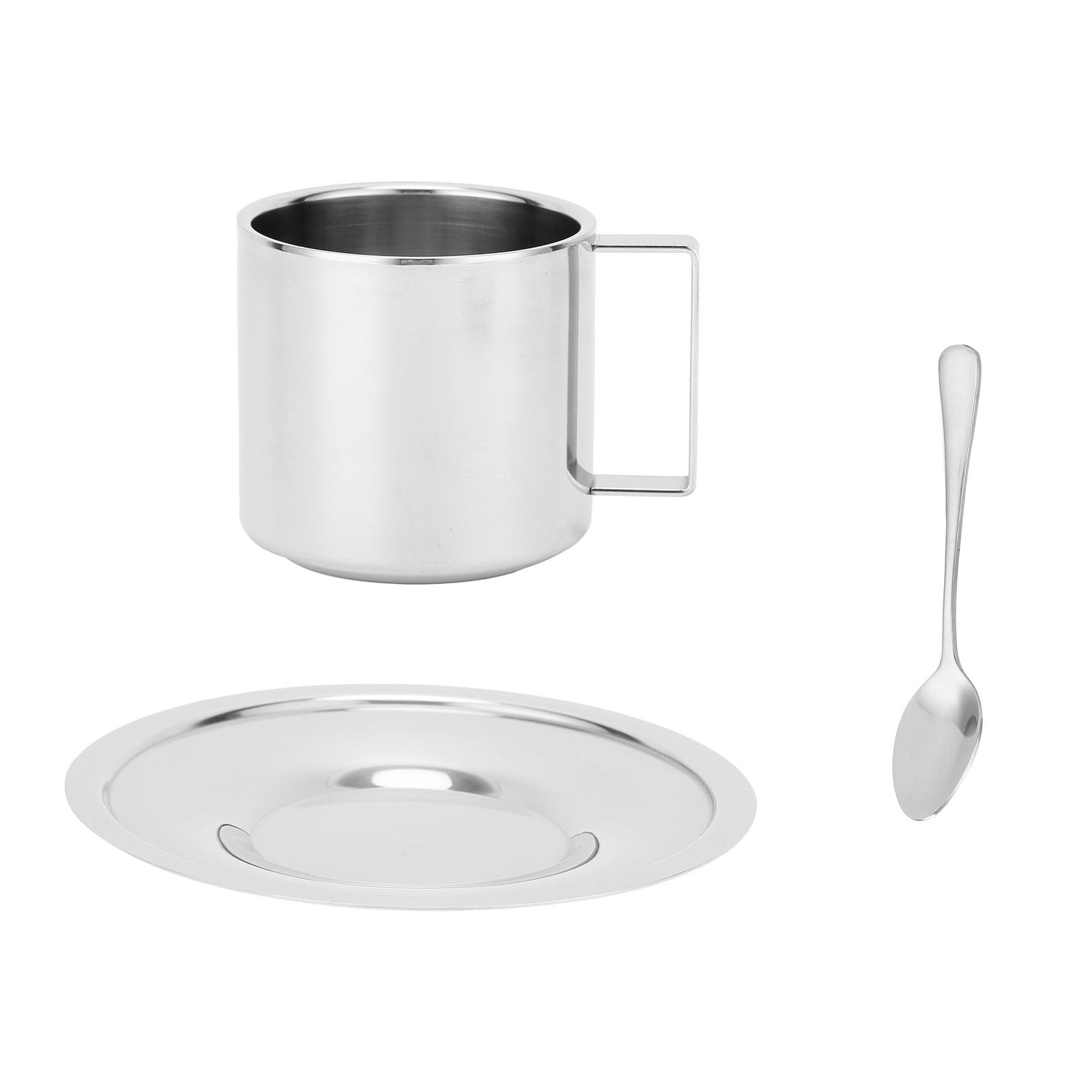 Coffee Cup Stainless Steel DoubleLayer Insulation Milk Mug with Spoon Saucer view 6
