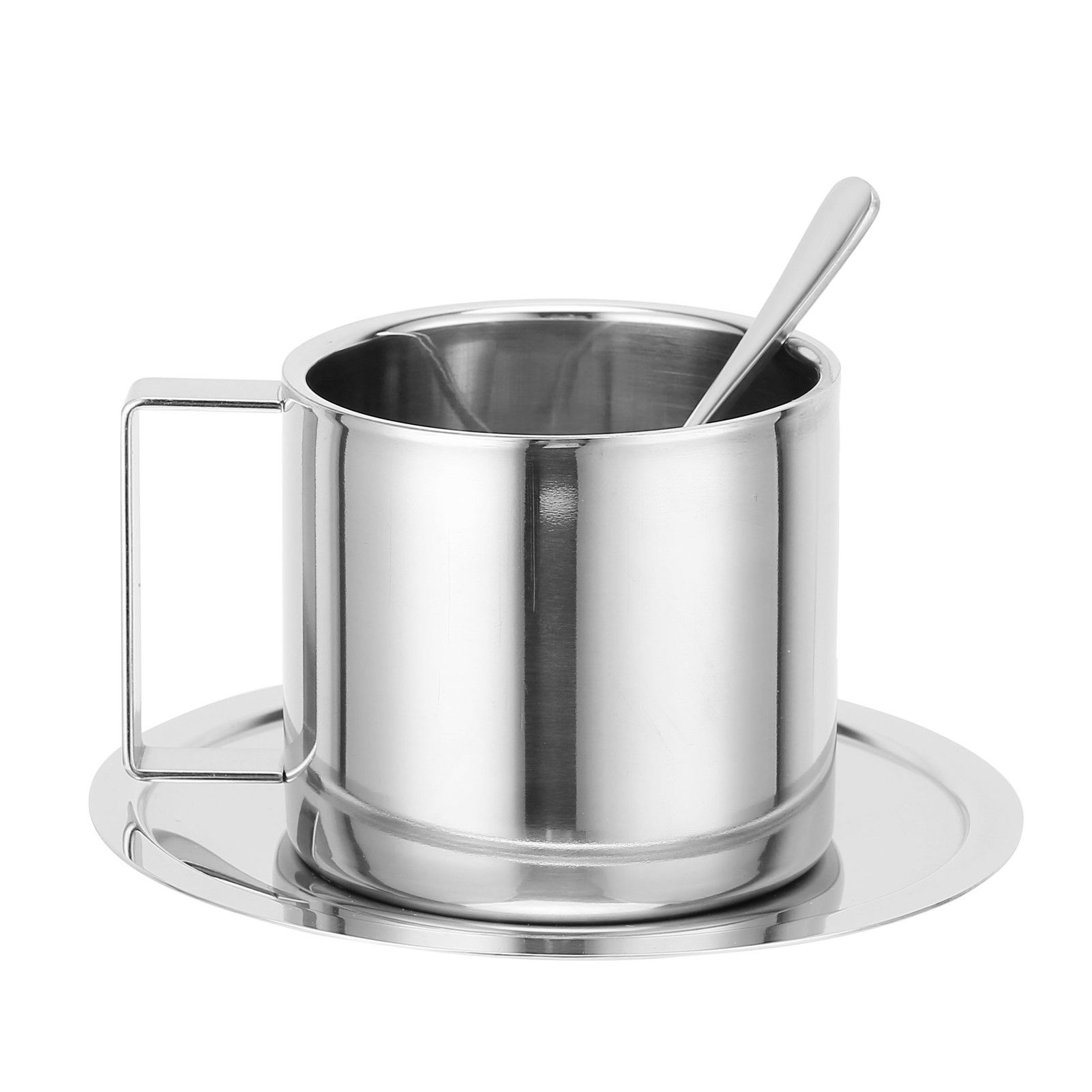 Coffee Cup Stainless Steel DoubleLayer Insulation Milk Mug with Spoon Saucer view 9