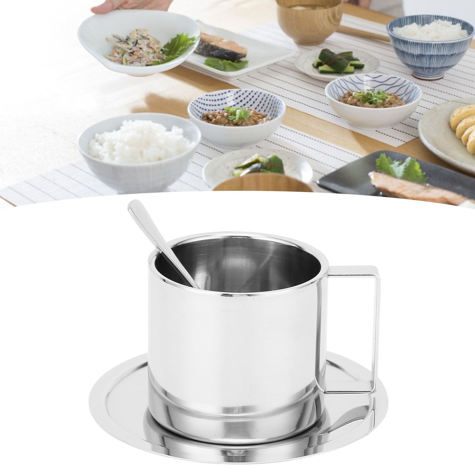 Coffee Cup Stainless Steel DoubleLayer Insulation Milk Mug with Spoon Saucer view 12
