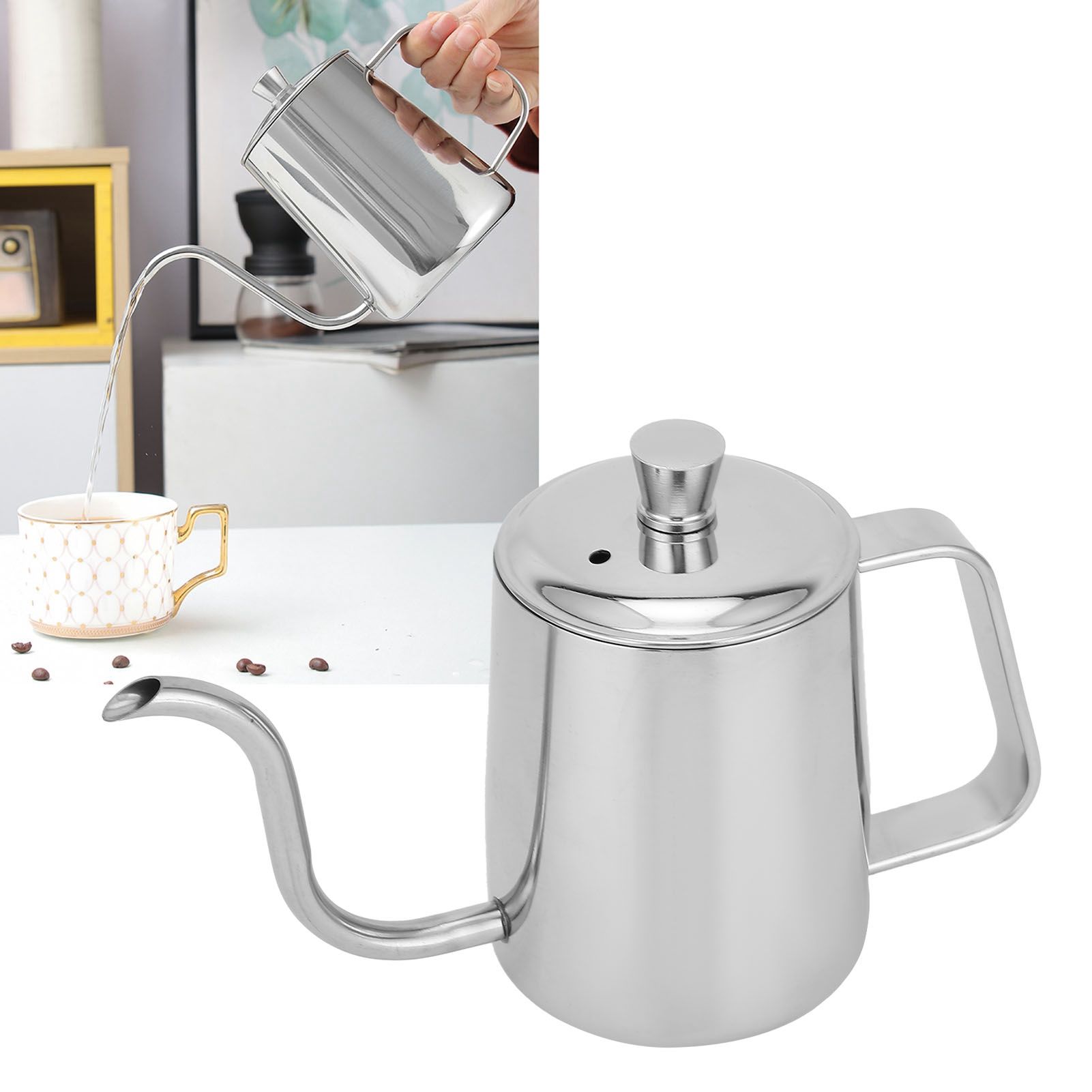 Coffee Pot Stainless Steel Long Fine Spout Manual Coffee Kettle with Cover for view 12