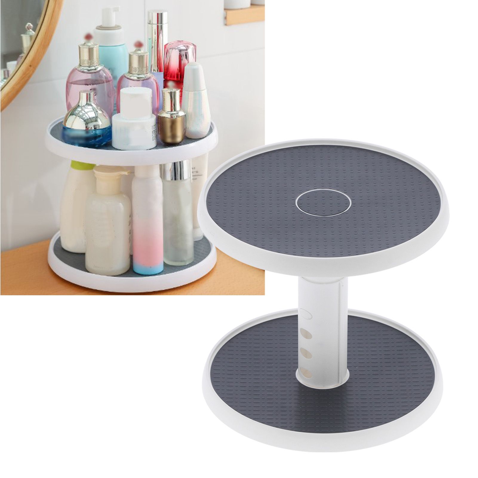 2 Tier Turntable Spice Rack Organizer Rotating Spice Holder Shelf Adjustable view 11